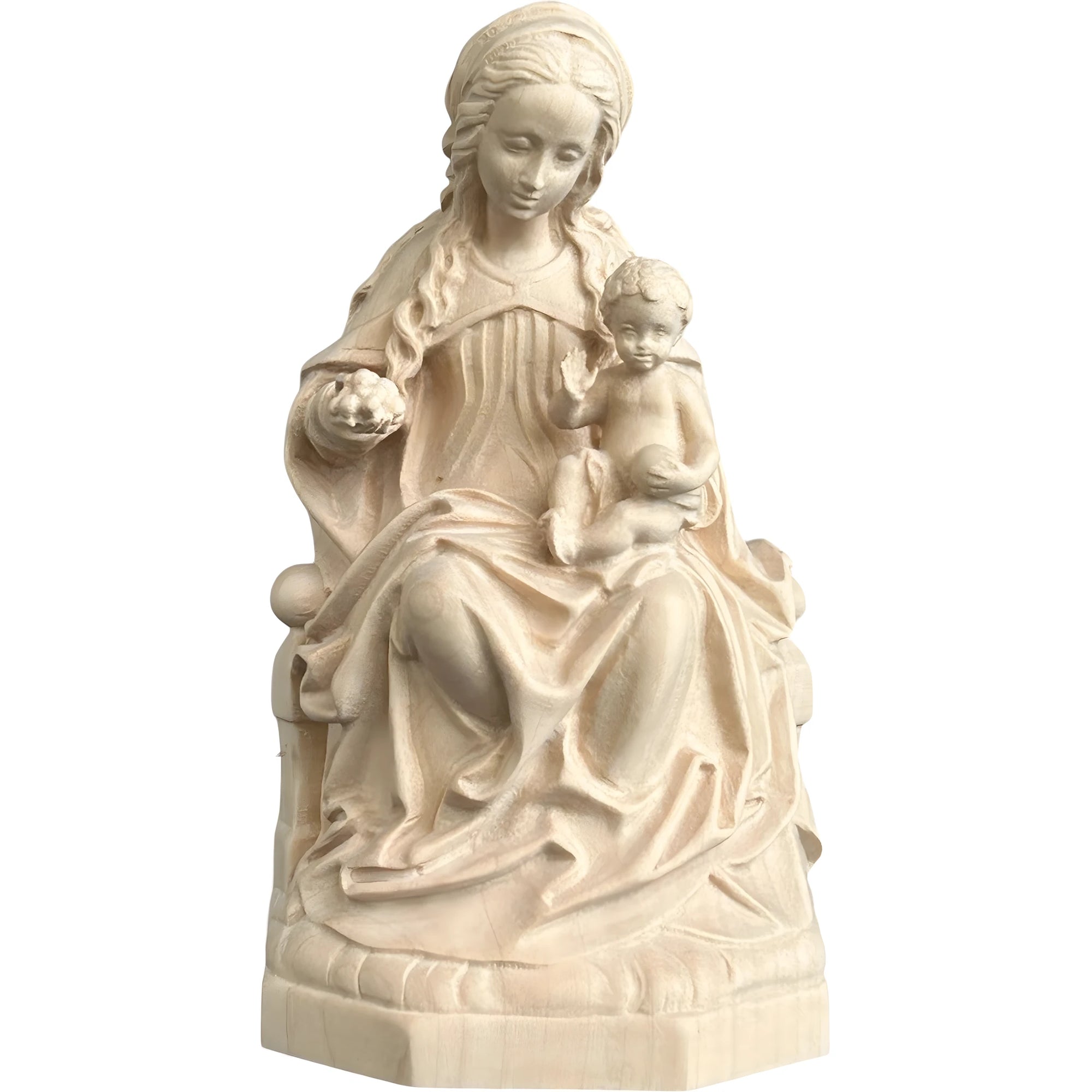 Madonna and Child Enthroned, Handcrafted Maple Wood Sculpture
