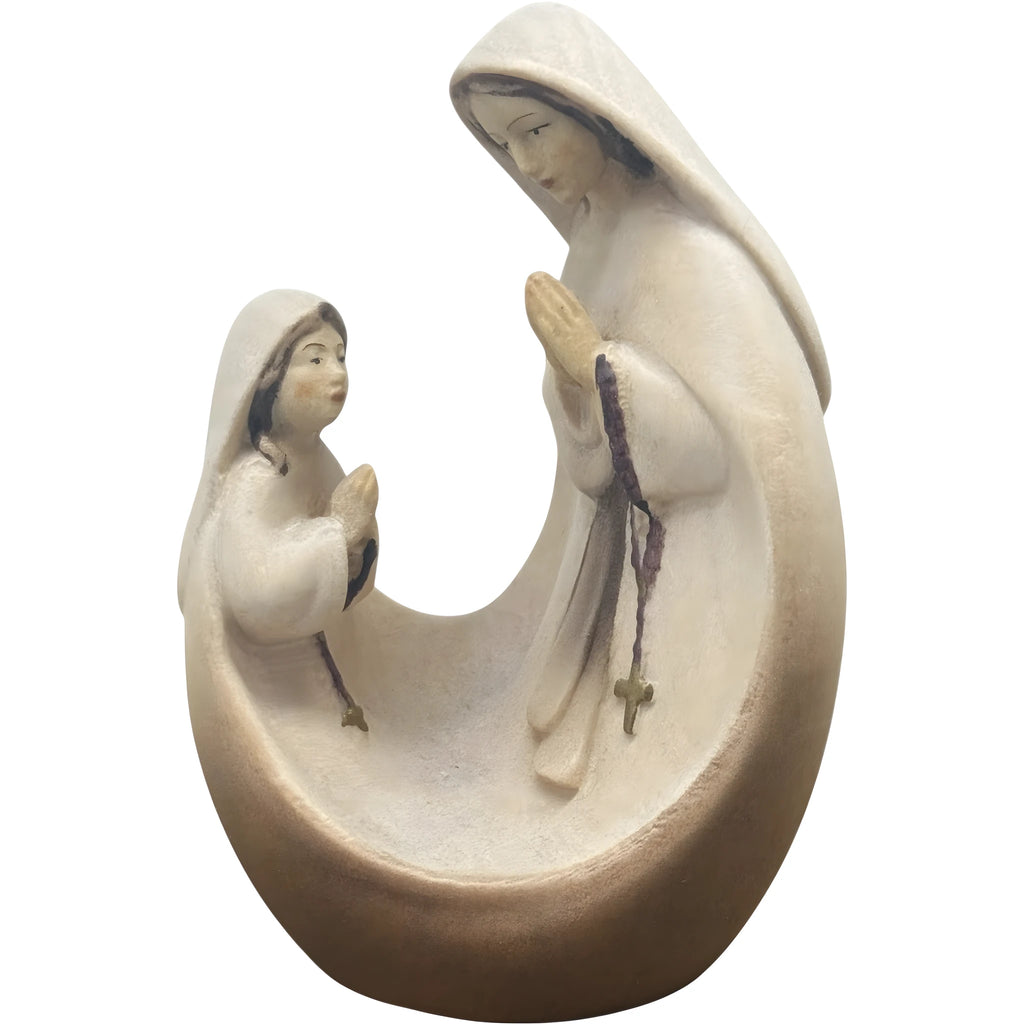 Vierge à l'Enfant avec Sainte Bernadette - Sculpture moderne en bois du Val Gardena