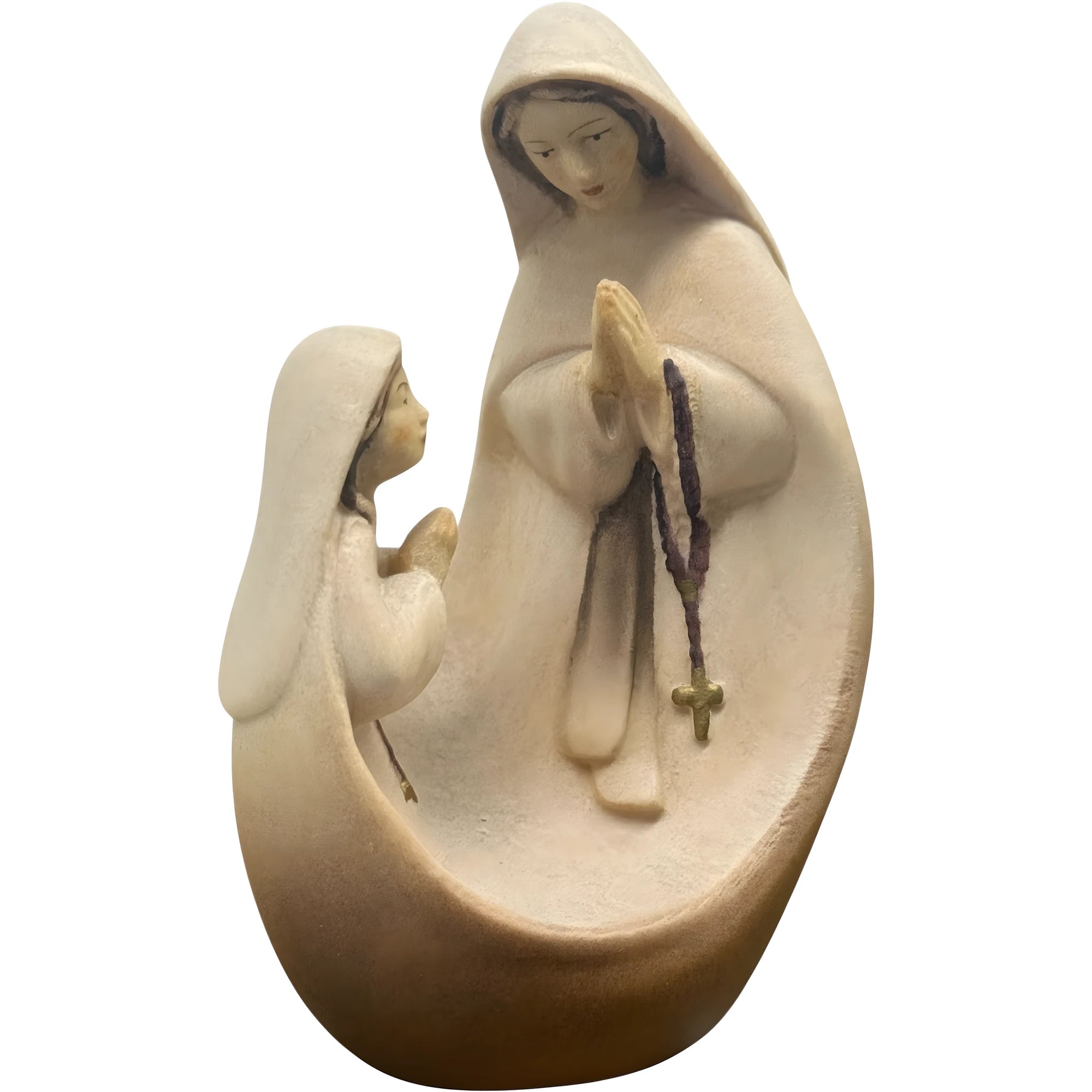 Vierge à l'Enfant avec Sainte Bernadette - Sculpture moderne en bois du Val Gardena