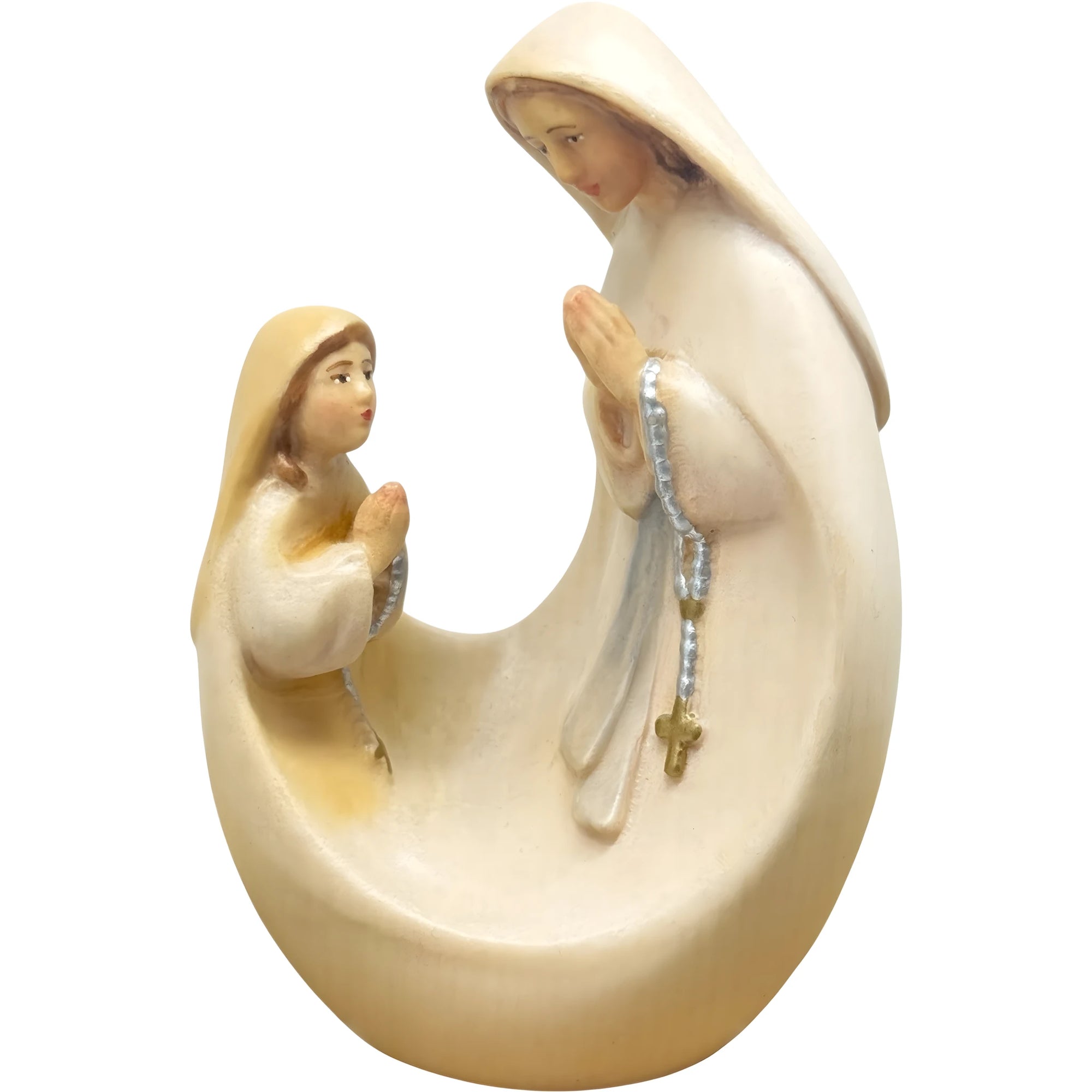 Vierge à l'Enfant avec Sainte Bernadette - Sculpture moderne en bois du Val Gardena