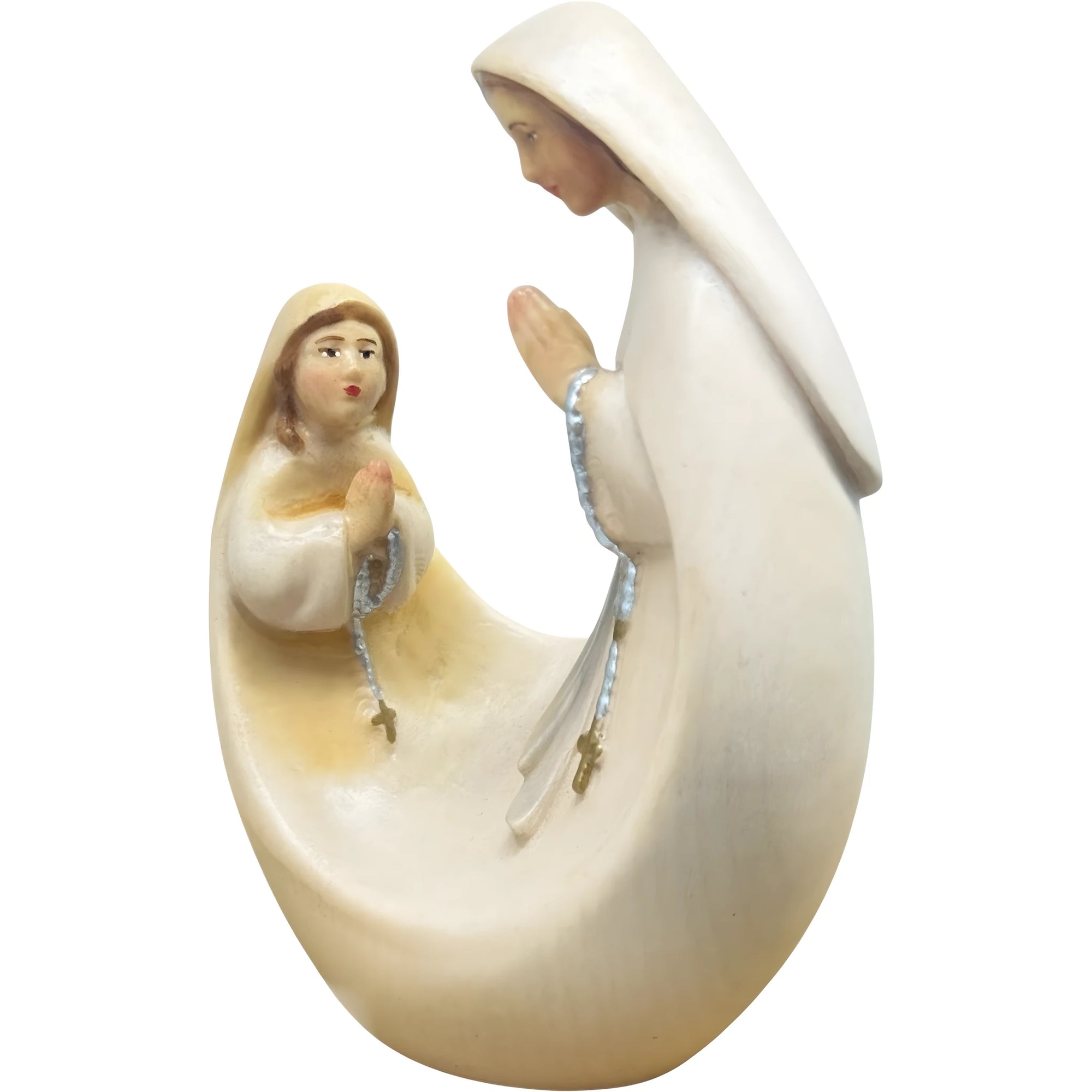 Vierge à l'Enfant avec Sainte Bernadette - Sculpture moderne en bois du Val Gardena