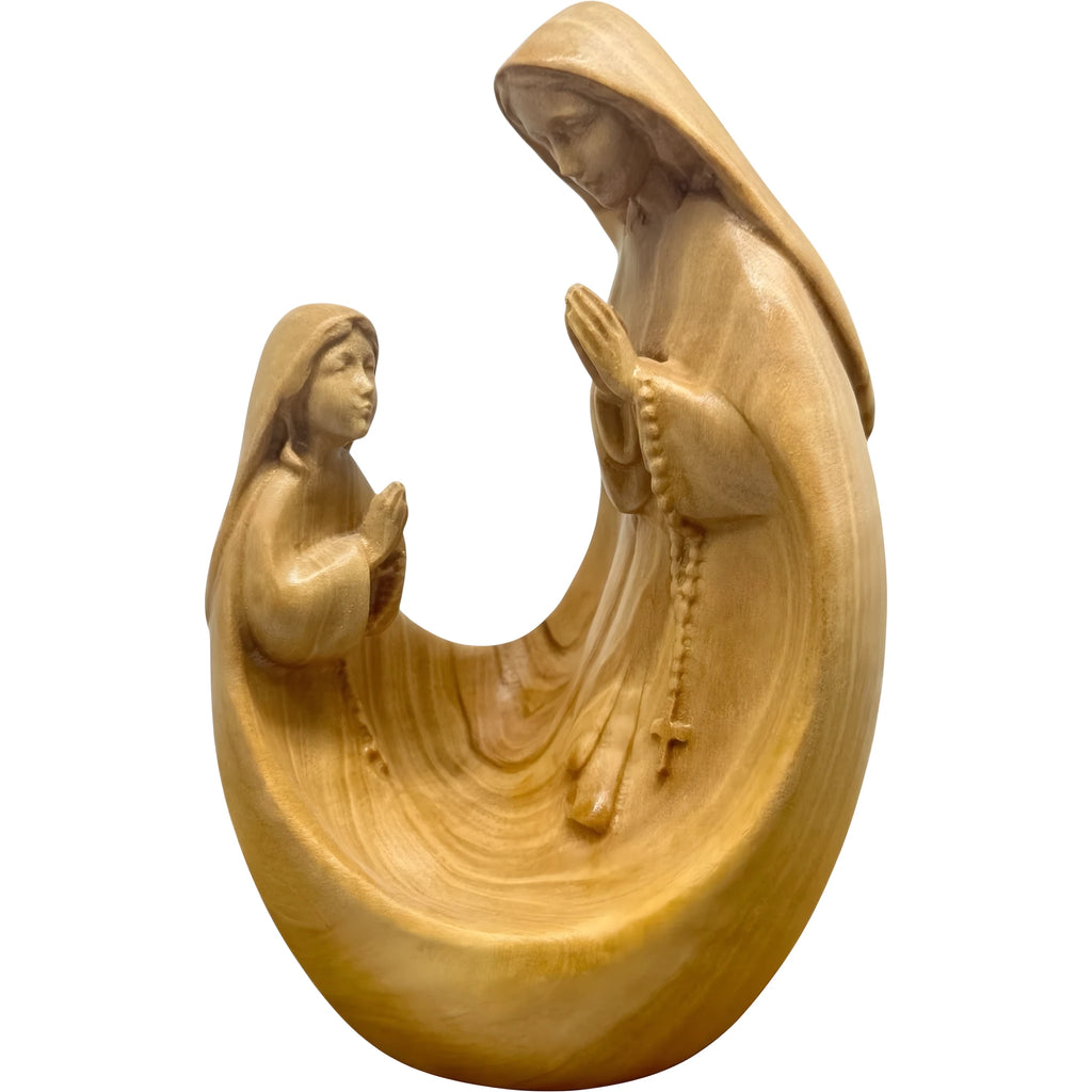 Vierge à l'Enfant avec Sainte Bernadette - Sculpture moderne en bois du Val Gardena