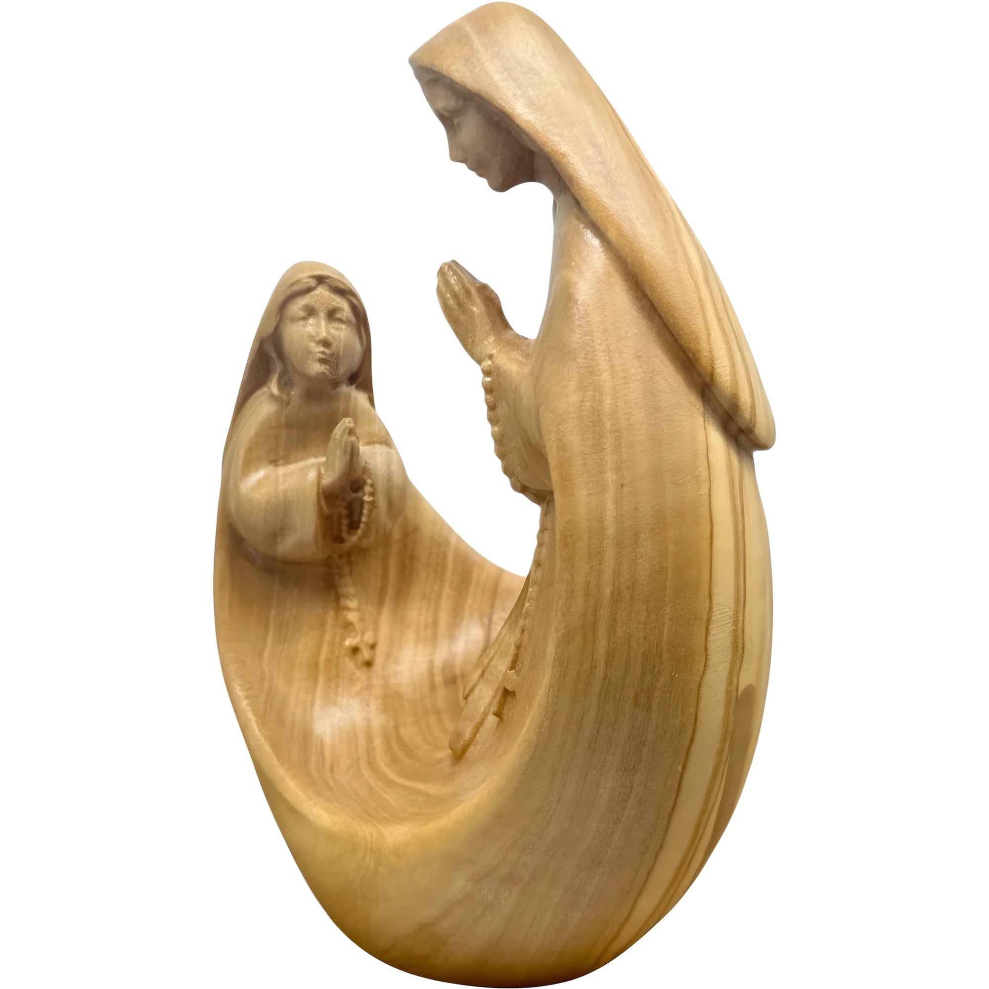 Vierge à l'Enfant avec Sainte Bernadette - Sculpture moderne en bois du Val Gardena