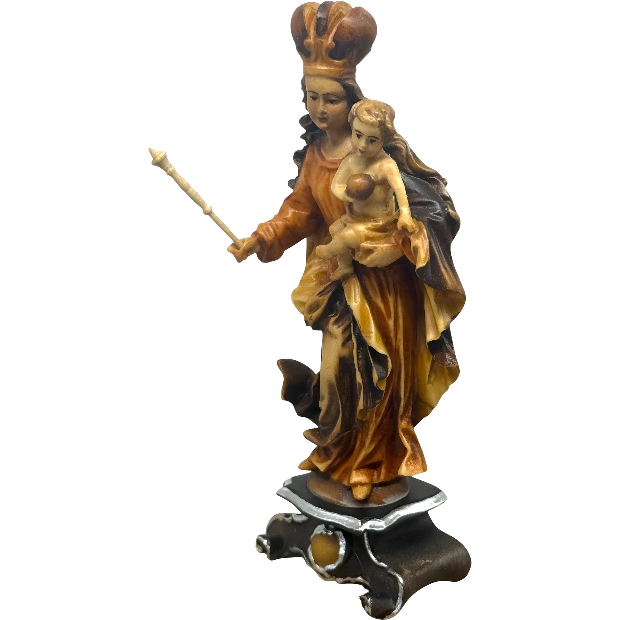 Madonna della Bavaria in Legno Intagliata a Mano, Artigianato Val Gardena