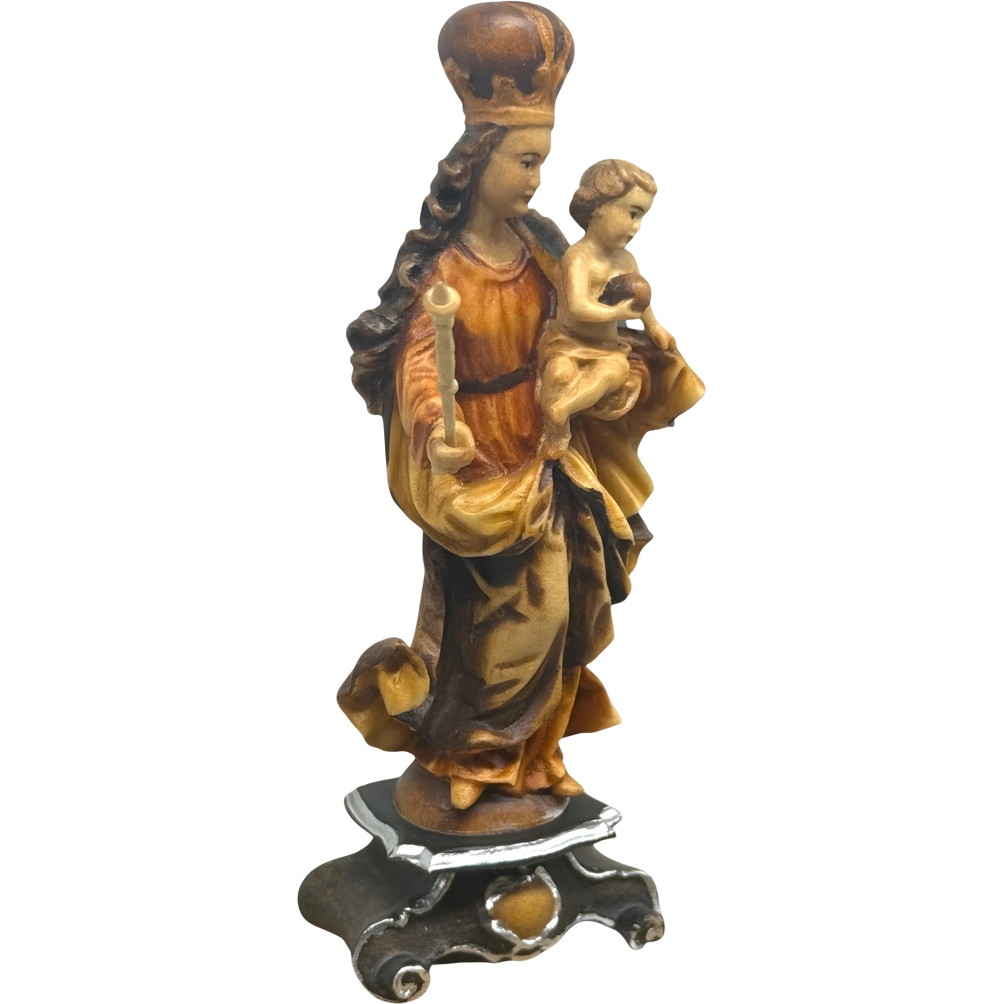 Madonna della Bavaria in Legno Intagliata a Mano, Artigianato Val Gardena