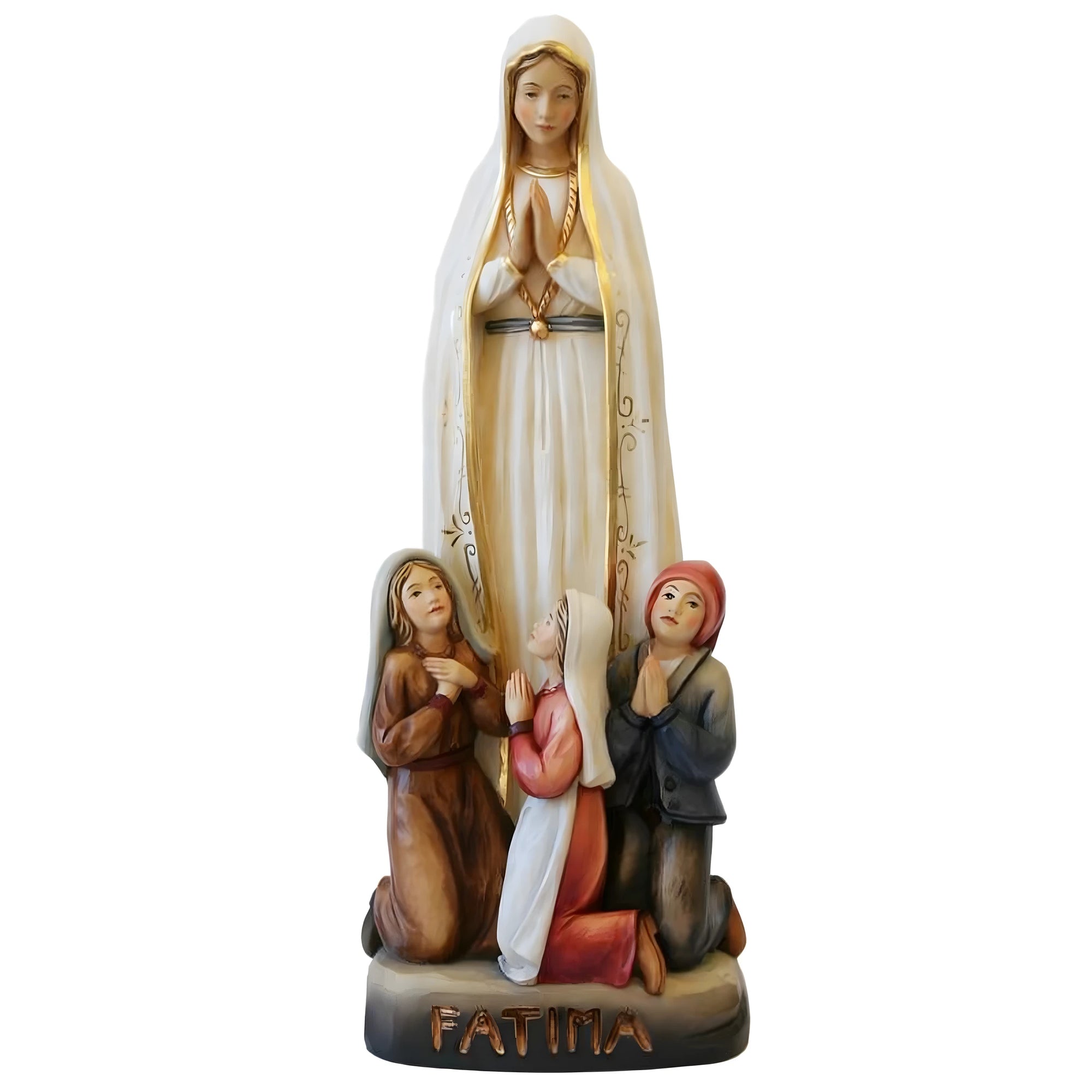 Our Lady of Fatima Pilgrim Statue and the Three Shepherd Children - Handmade Fiberglass Sculpture