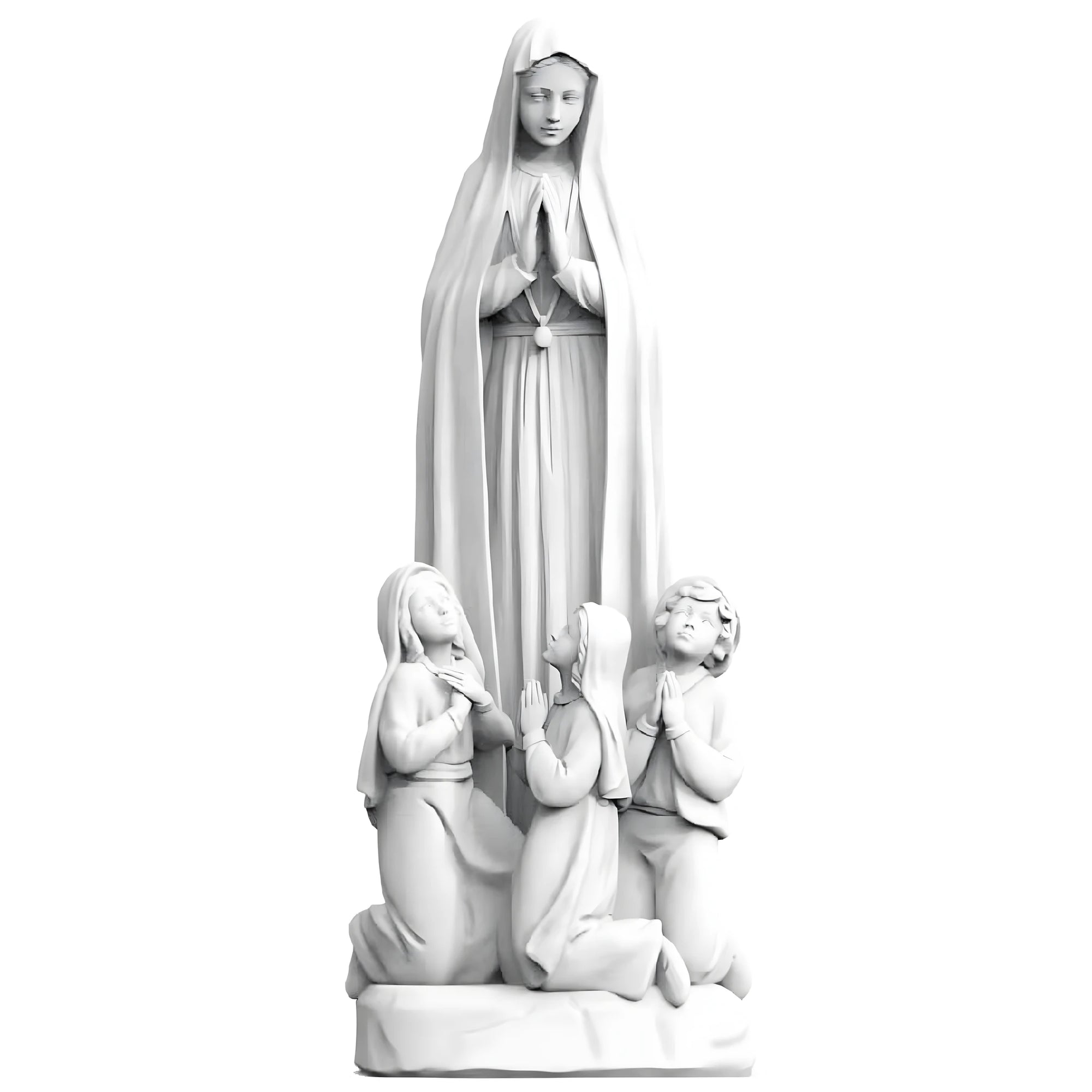 Our Lady of Fatima Pilgrim Statue and the Three Shepherd Children - Handmade Fiberglass Sculpture