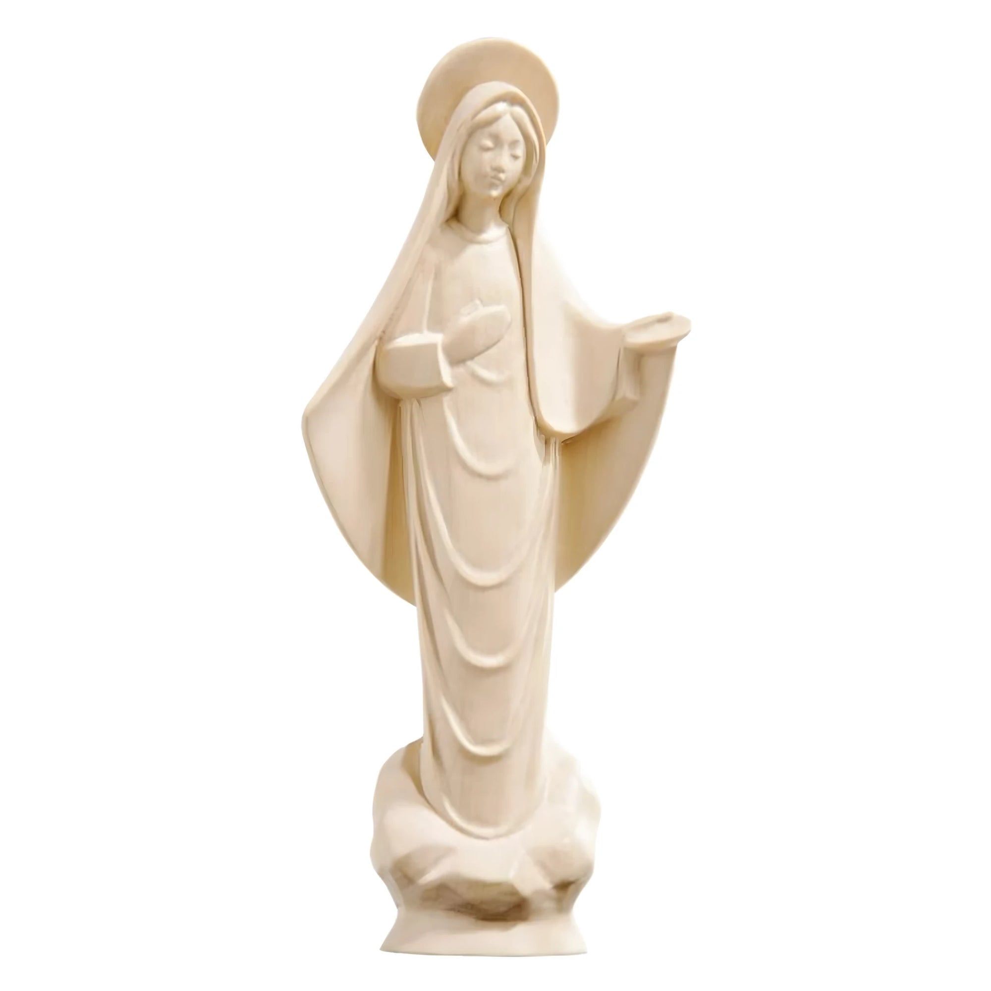 Our Lady of Medjugorje in Natural Wood: Val Gardena Artisan Sculpture