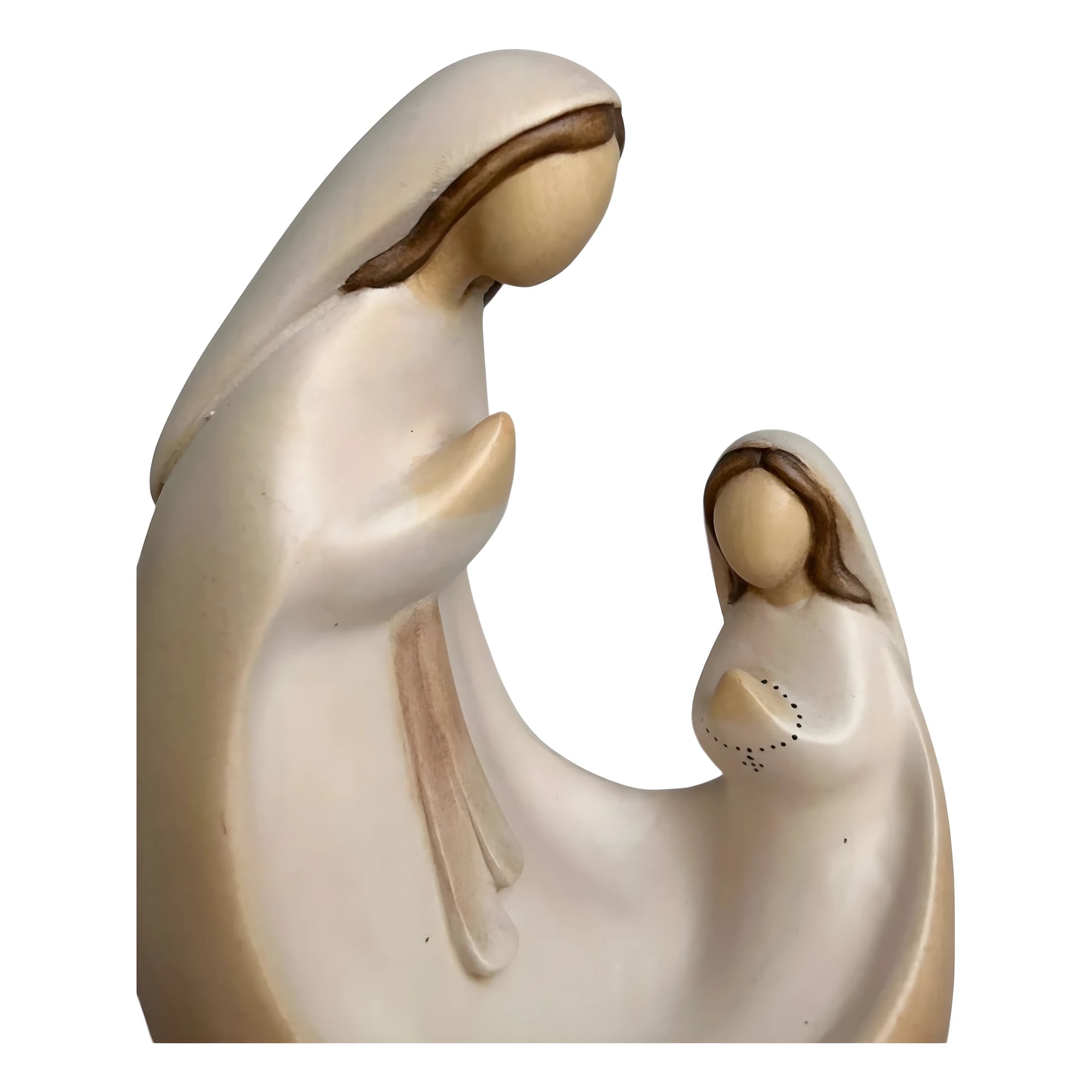 Madonna and Bernadette Modern Carved Wood Sculpture Val Gardena