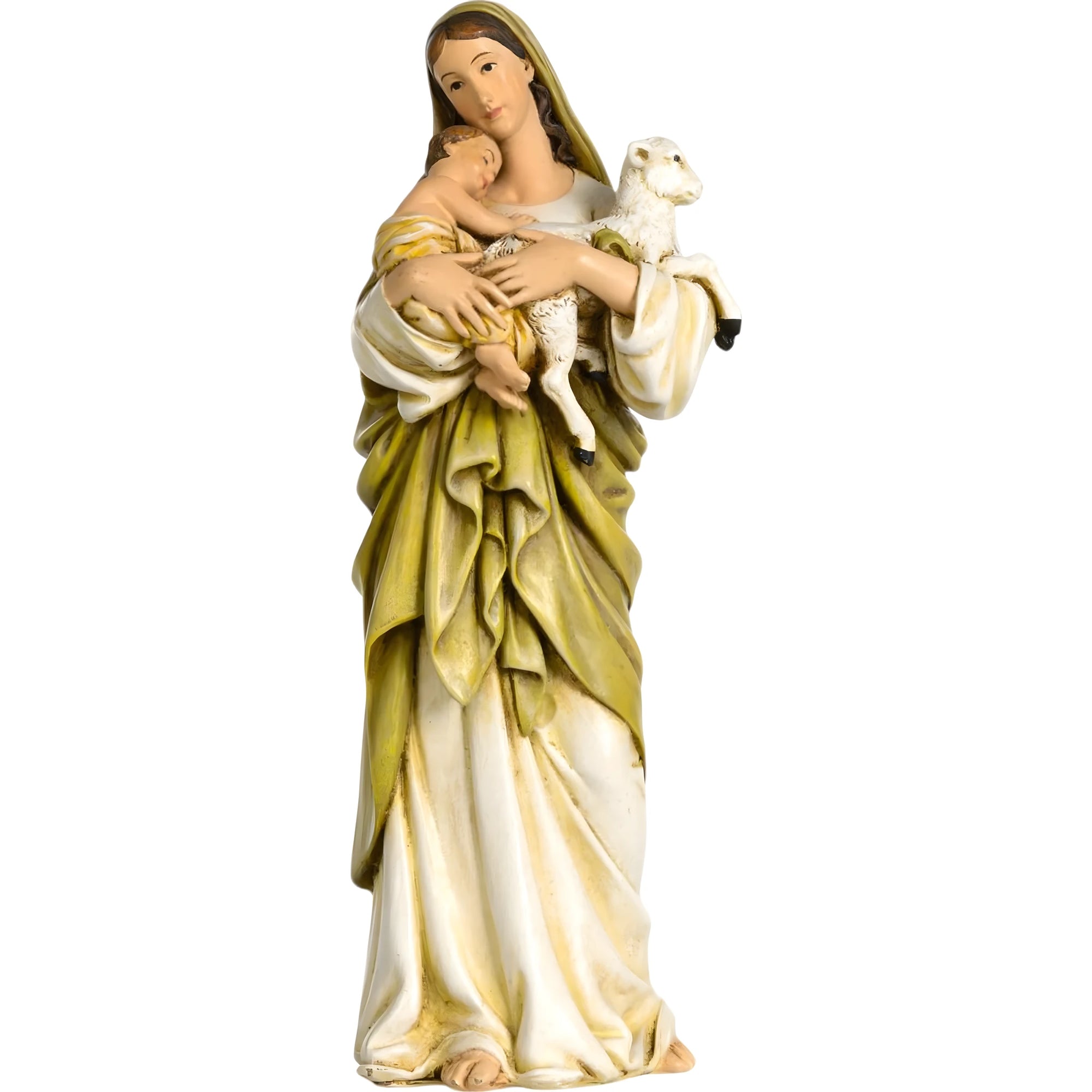 Madonna em Pé com o Menino Jesus e o Cordeiro - Escultura de Arte Sacra Val Gardena