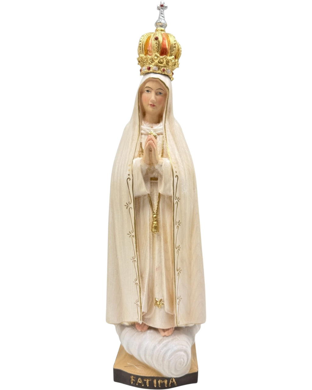 Figurka Matki Bożej Fatimskiej Pielgrzymującej z Drewna Rzeźbionego ze Złotą Koroną