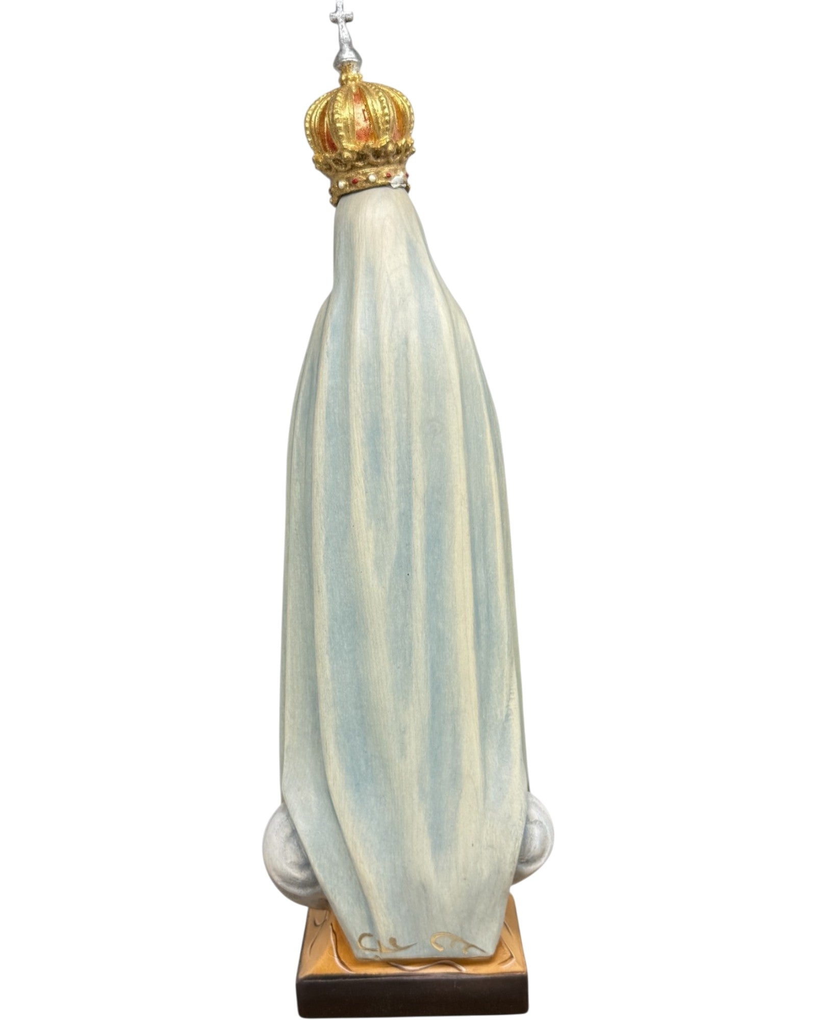 Carved Wooden Pilgrim Statue of Our Lady of Fatima with Gilded Crown