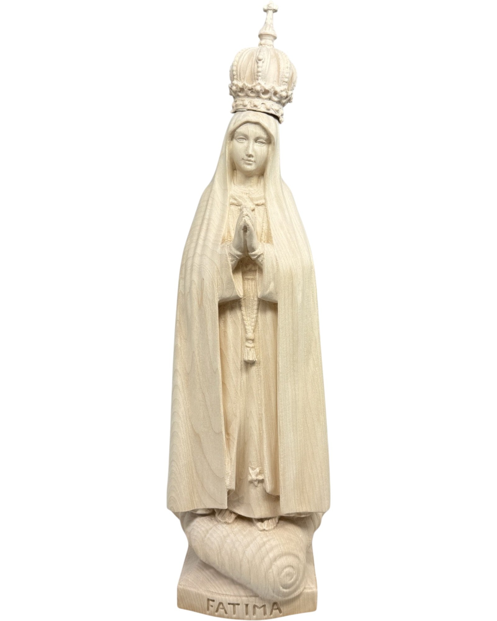 Carved Wooden Pilgrim Statue of Our Lady of Fatima with Gilded Crown
