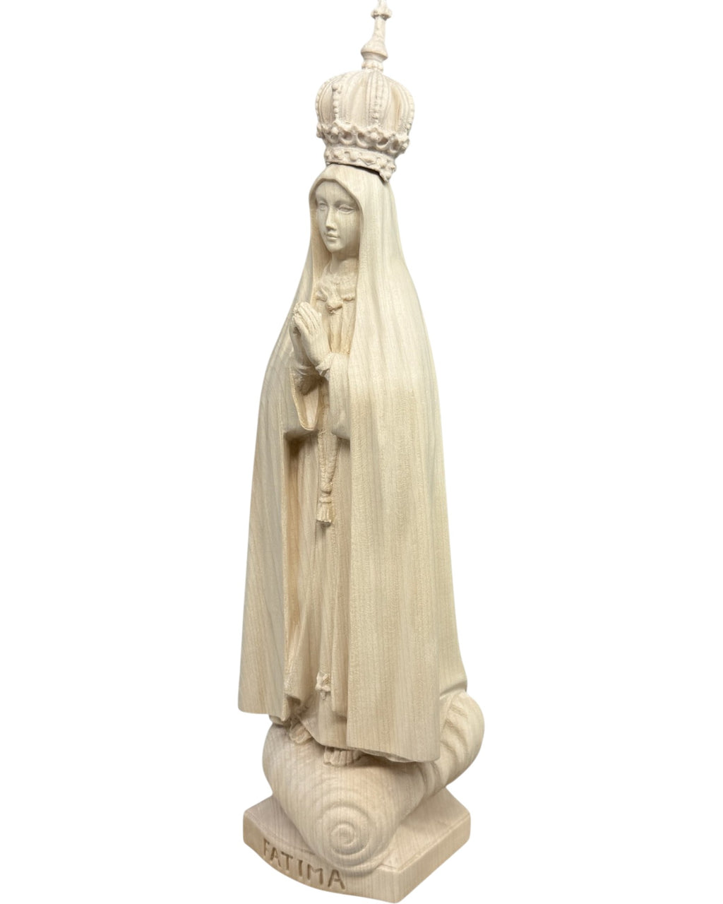 Carved Wooden Pilgrim Statue of Our Lady of Fatima with Gilded Crown