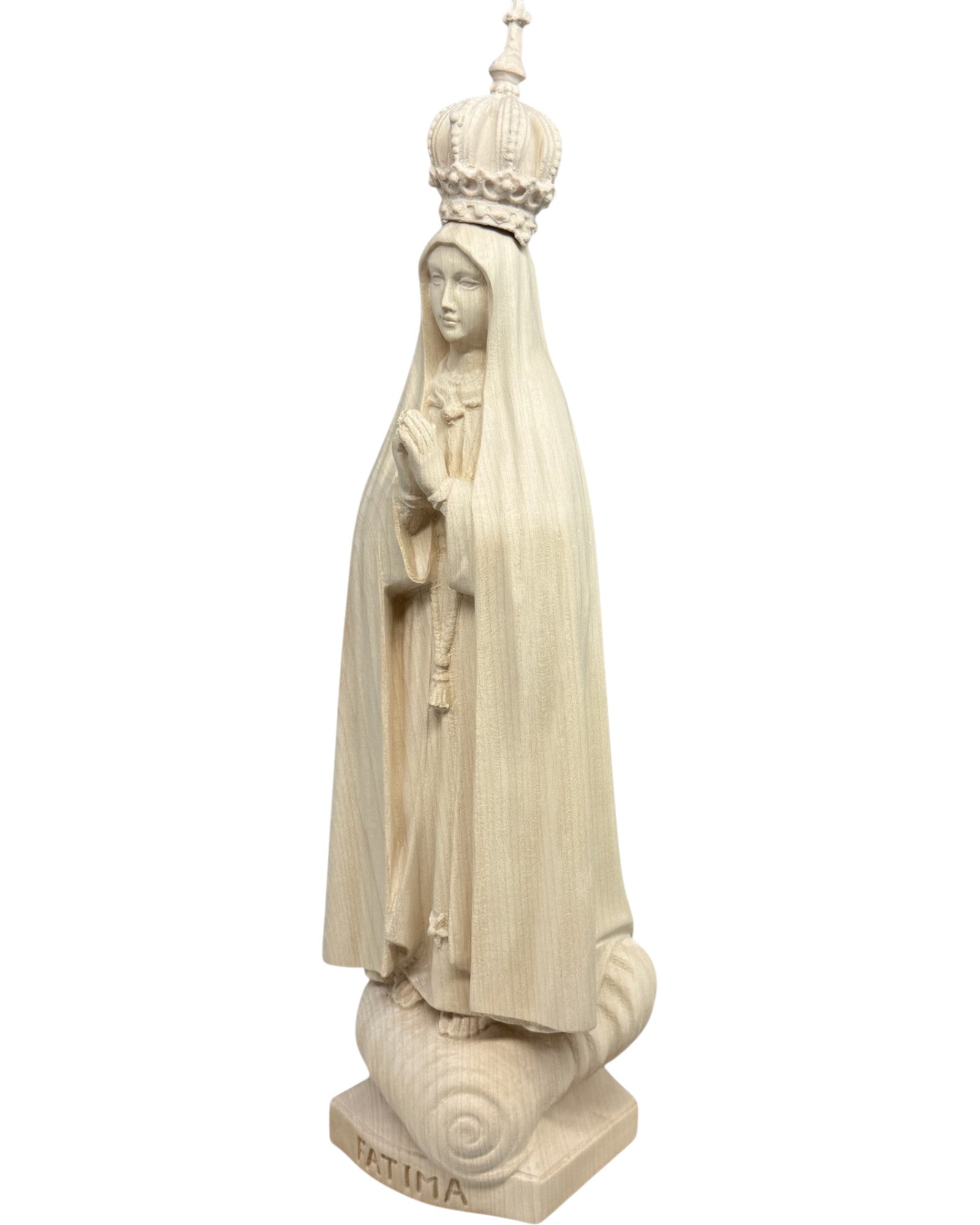 Carved Wooden Pilgrim Statue of Our Lady of Fatima with Gilded Crown