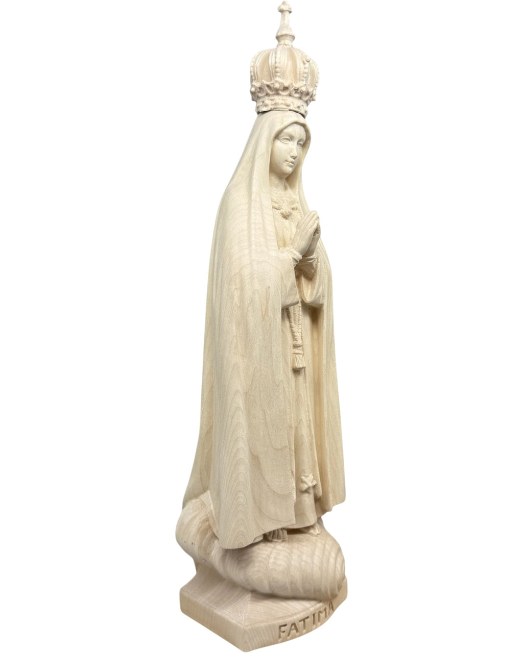 Carved Wooden Pilgrim Statue of Our Lady of Fatima with Gilded Crown