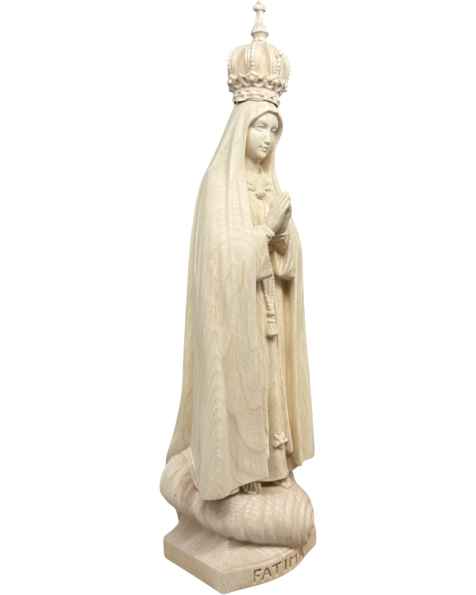 Carved Wooden Pilgrim Statue of Our Lady of Fatima with Gilded Crown
