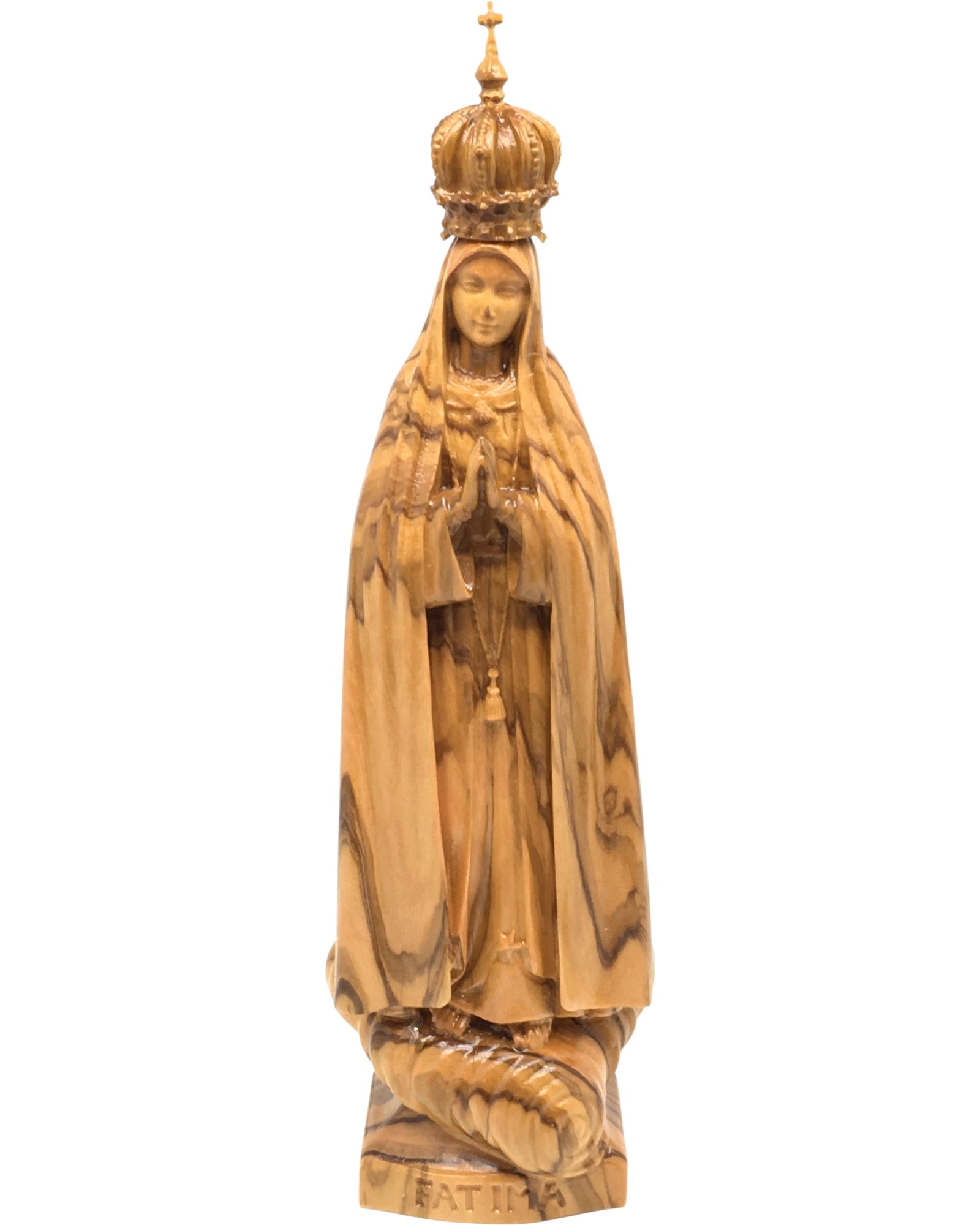 Carved Wooden Pilgrim Statue of Our Lady of Fatima with Gilded Crown