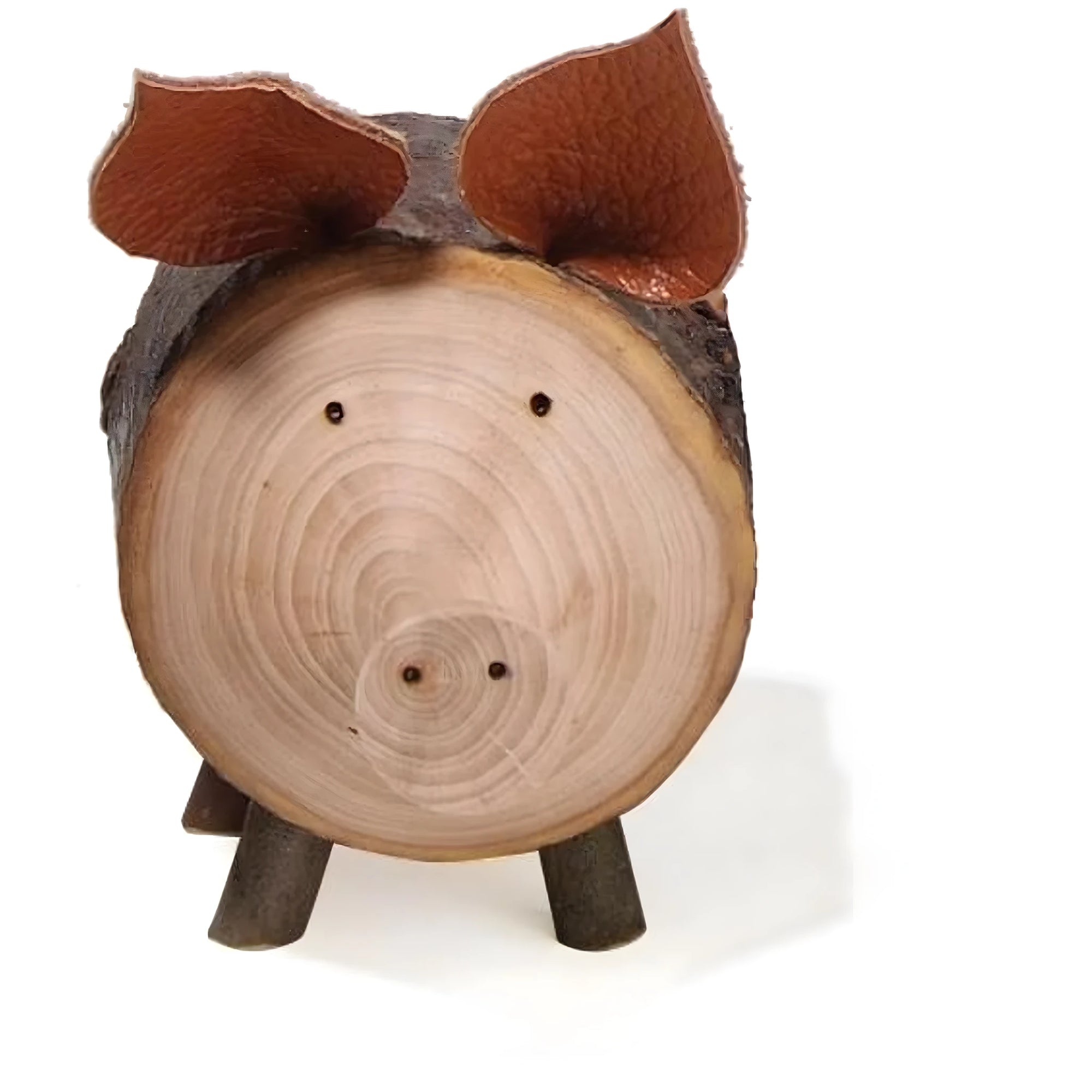 Maialino Portafortuna Artigianale in Legno Naturale e Corteccia Val Gardena