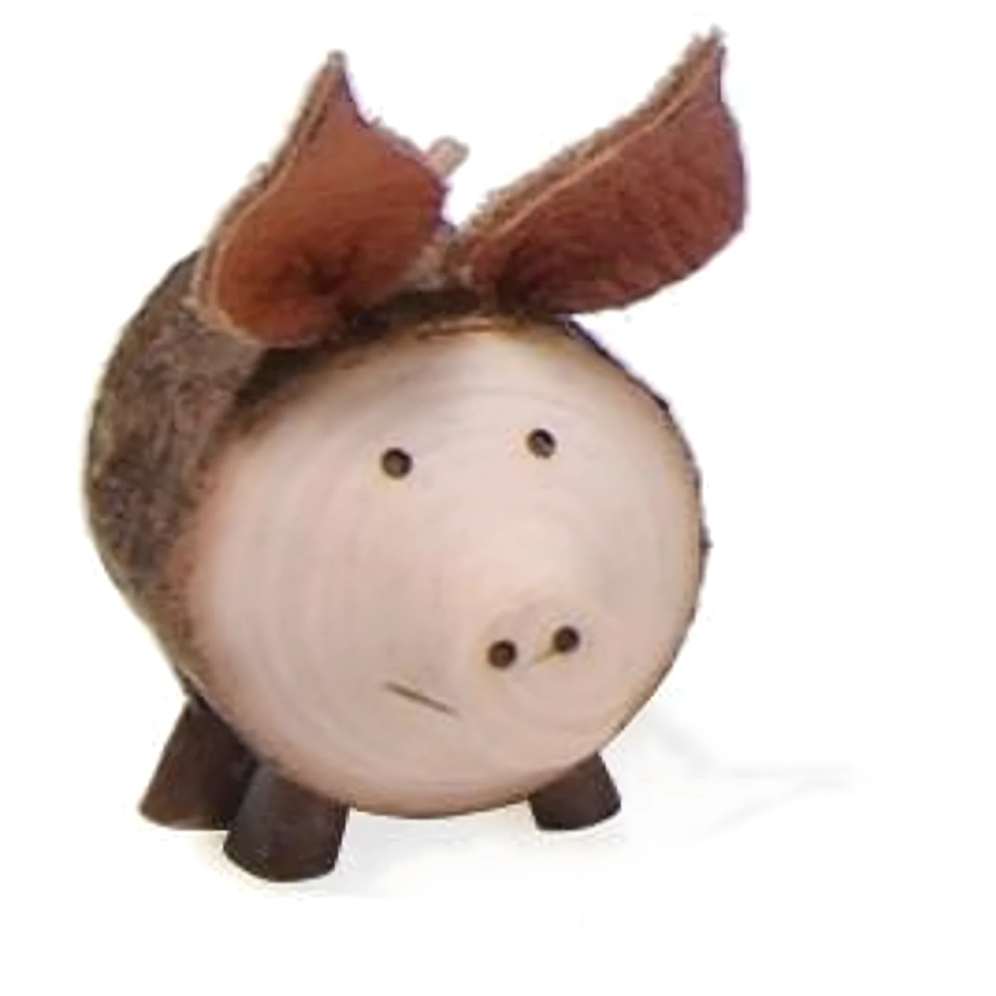 Lucky Pig in Natural Wood with Bark | Dolfi Artisan Sculpture