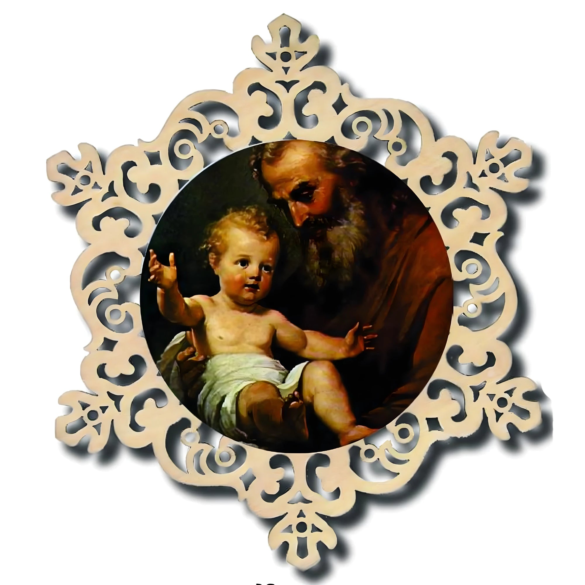 Medaglione Artistico in Legno di San Giuseppe con Gesù Bambino | Val Gardena