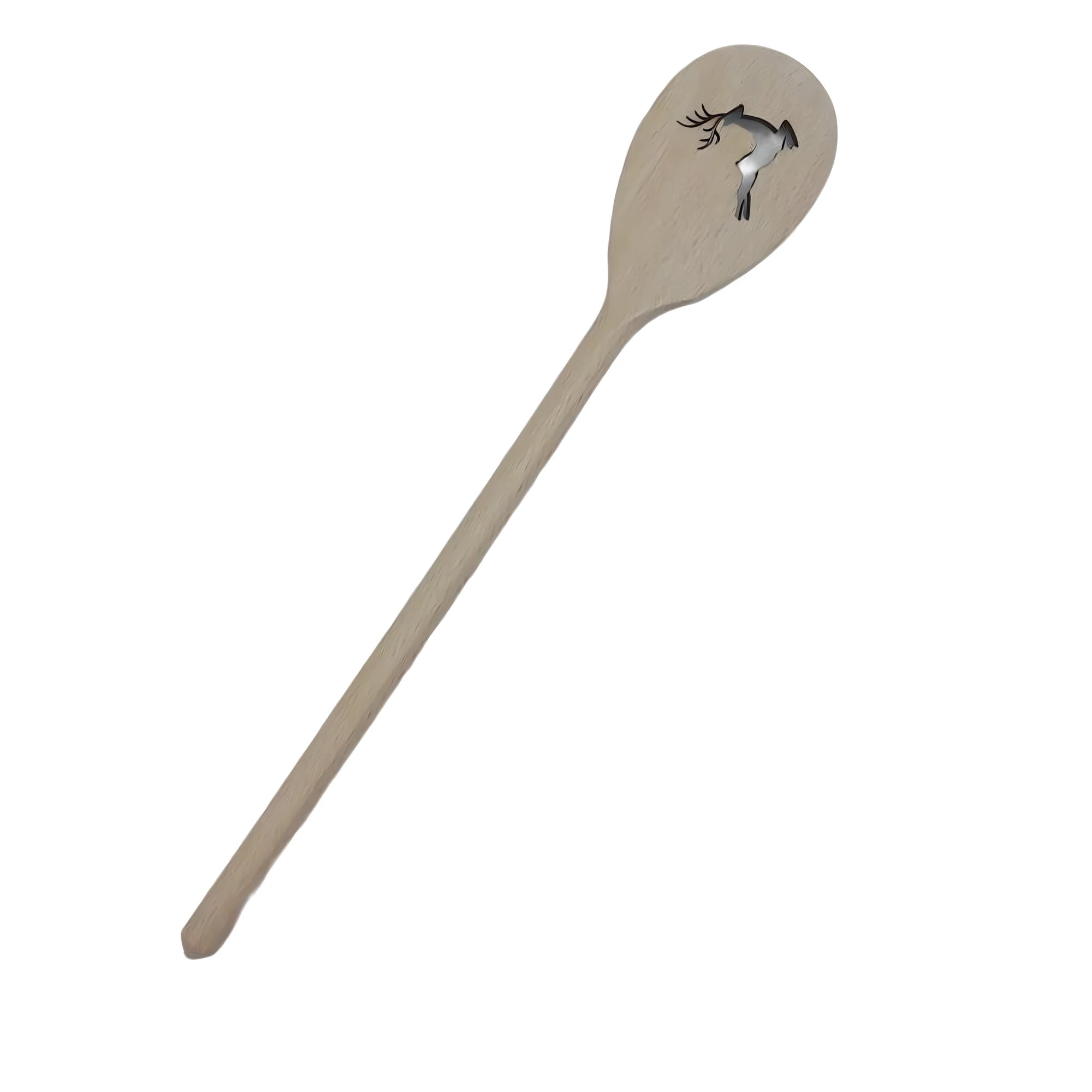 Handmade Maple Wood Ladle with Deer Carving 30 cm