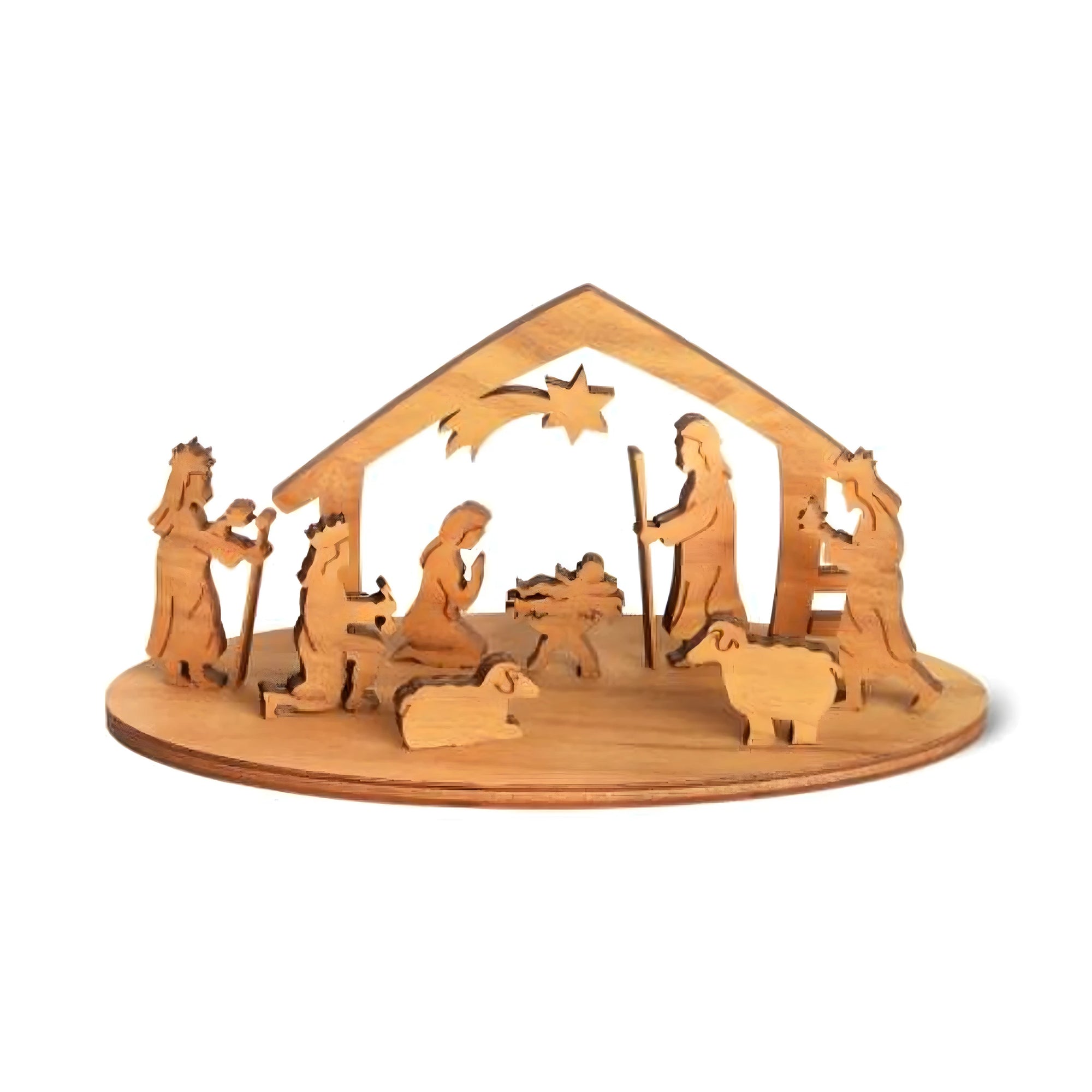 Mini Presépio Artesanal de Madeira - Cena da Natividade Estilizada 5 cm