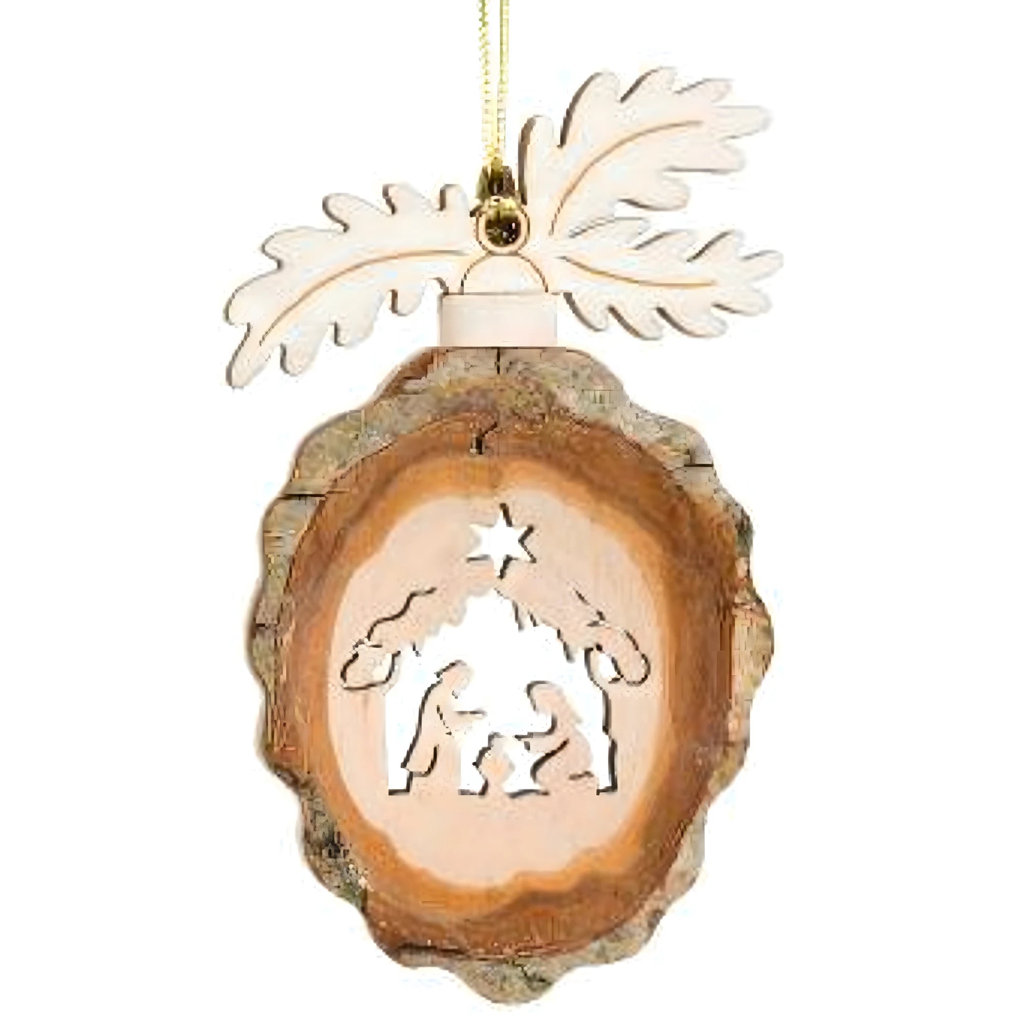 Natività Sagrata su Fetta di Legno Naturale - Ornamento Dolfi Artigianale