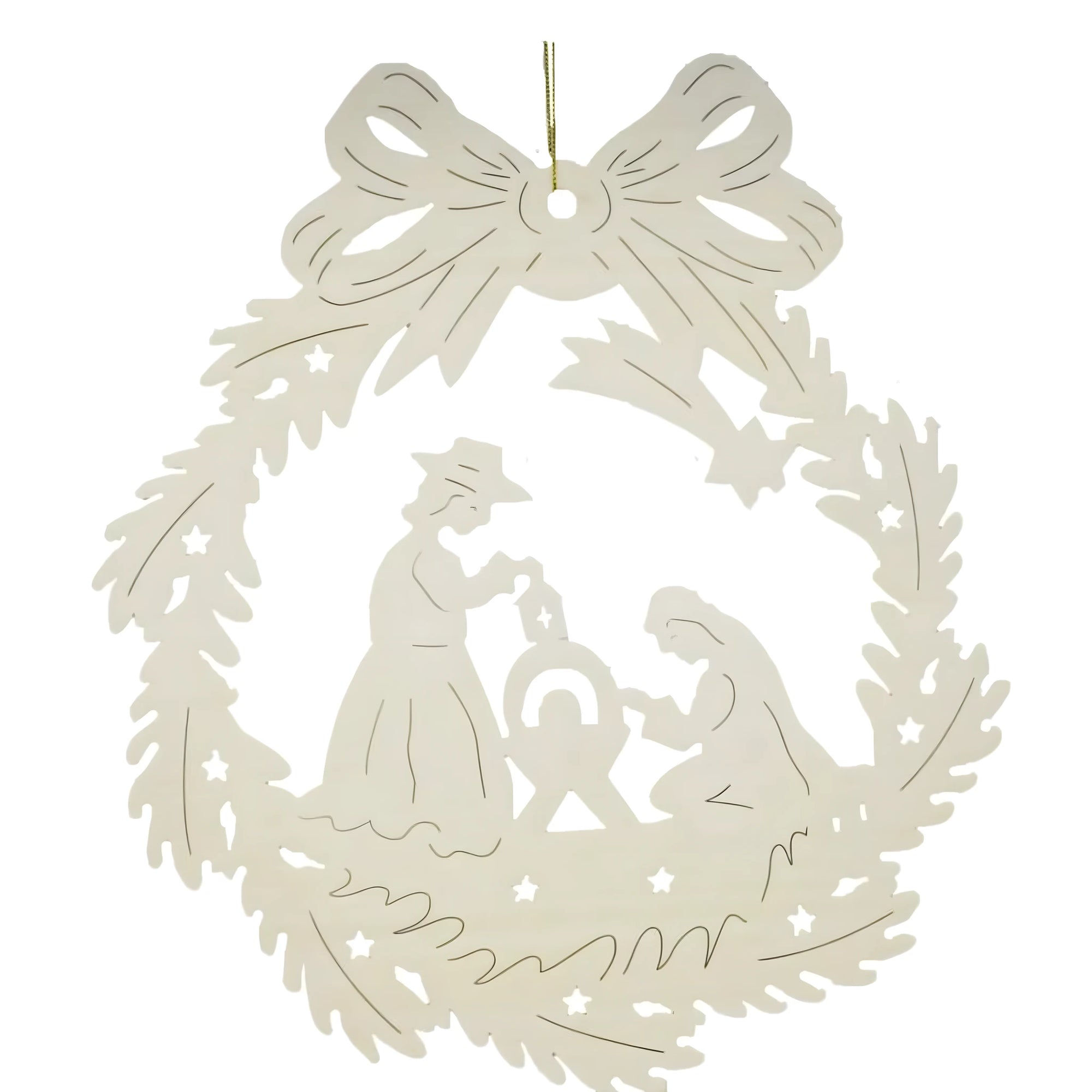 Stylized nativity scene in garland - Christmas decoration in Birch Plywood
