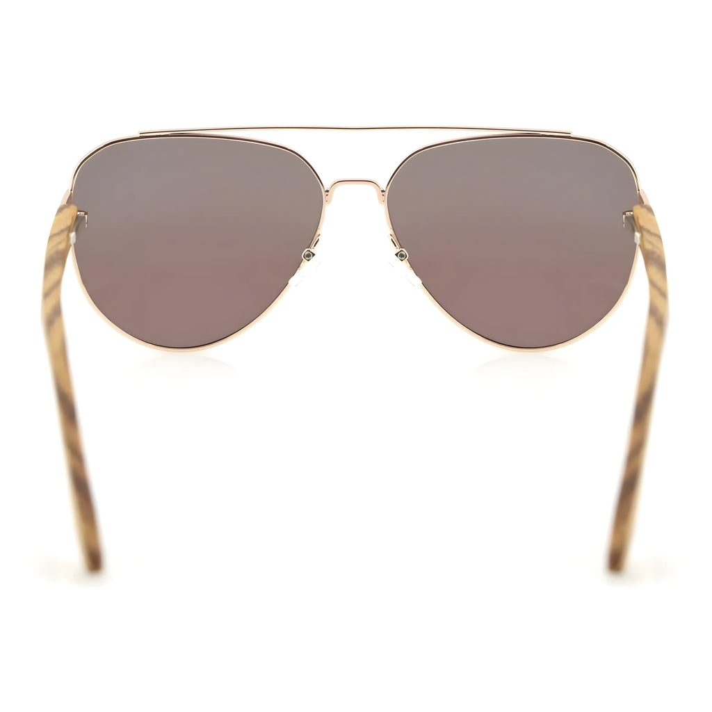 Sonnenbrille Aviator, polarisierte blaue Gläser und Details aus Naturholz