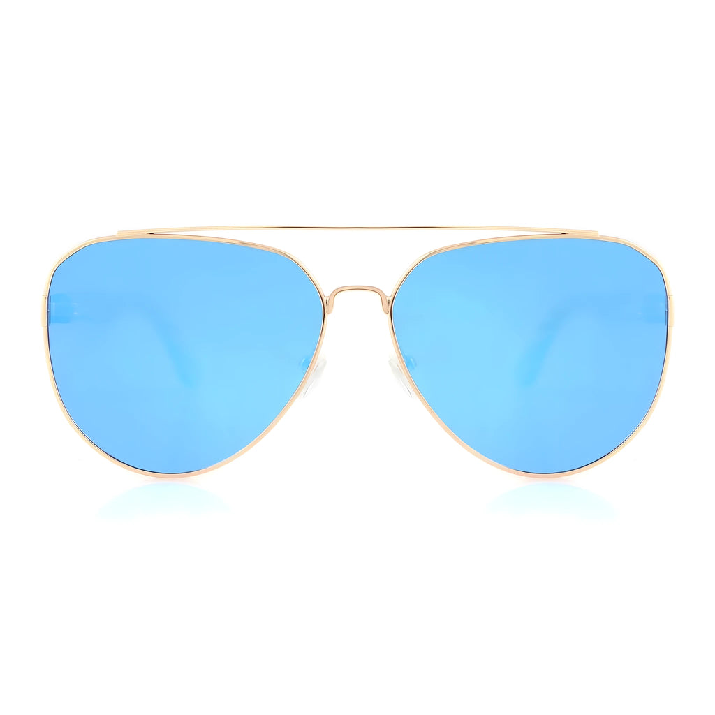 Sonnenbrille Aviator, polarisierte blaue Gläser und Details aus Naturholz