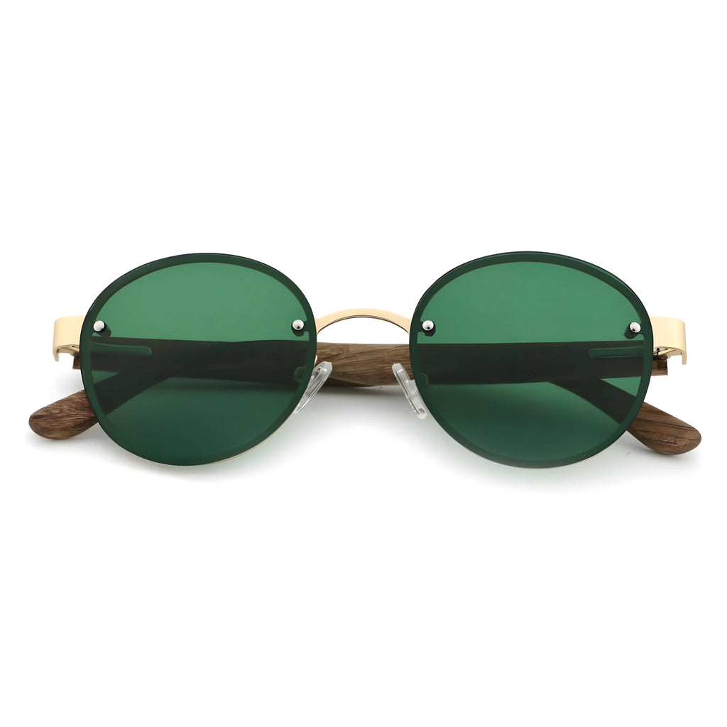 Óculos de Sol com Lentes Verdes e Armação de Madeira Artesanal
