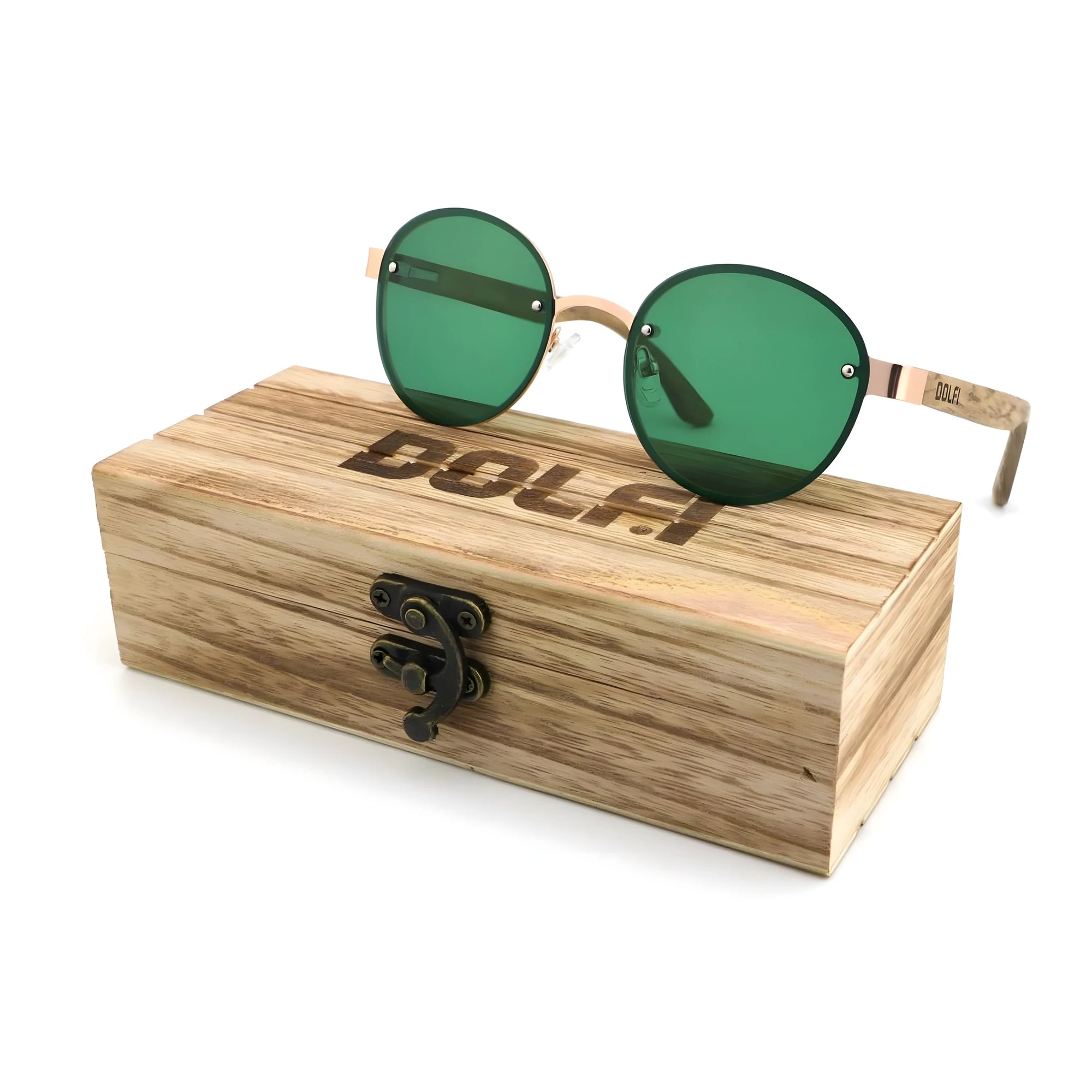 Lunettes de Soleil Verre Vert et Monture en Bois Artisanale