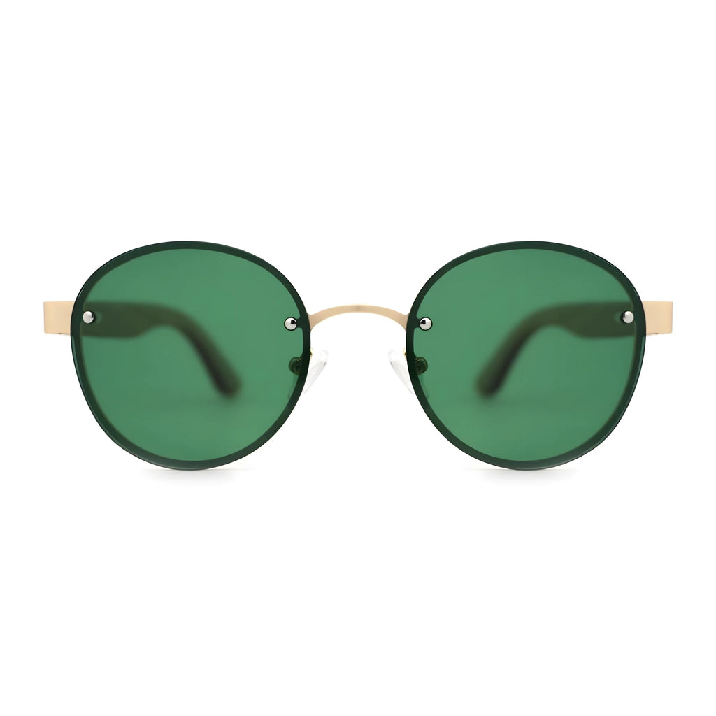 Óculos de Sol com Lentes Verdes e Armação de Madeira Artesanal