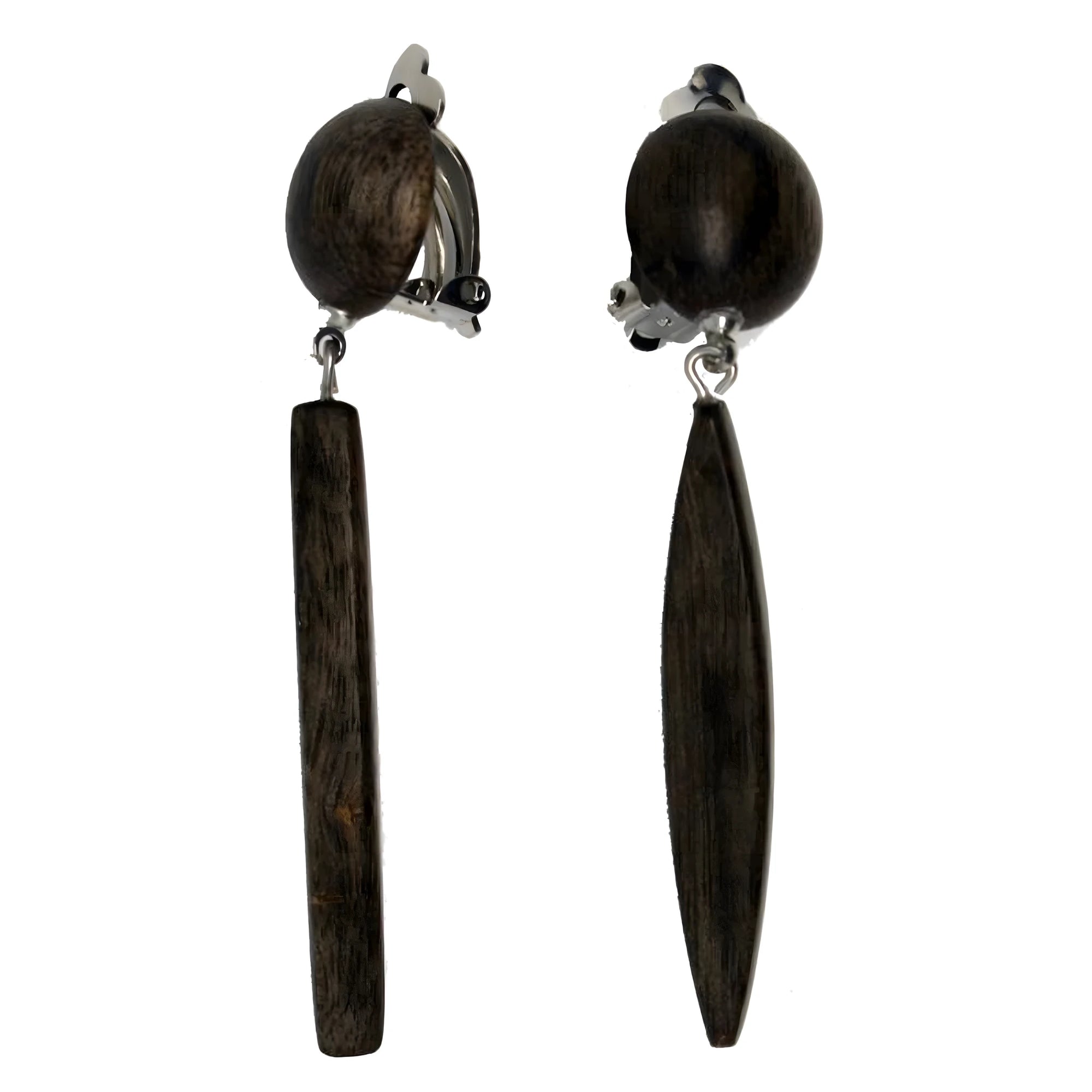 Boucles d'oreilles pendantes en bois foncé et argent | Artisanat Val Gardena