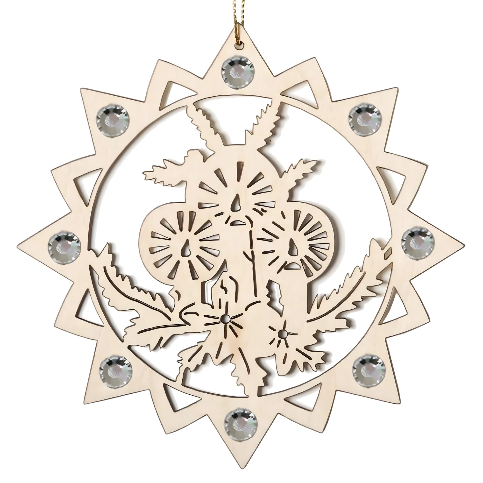 Cut-out Starburst Wooden Ornaments with Swarovski Crystals