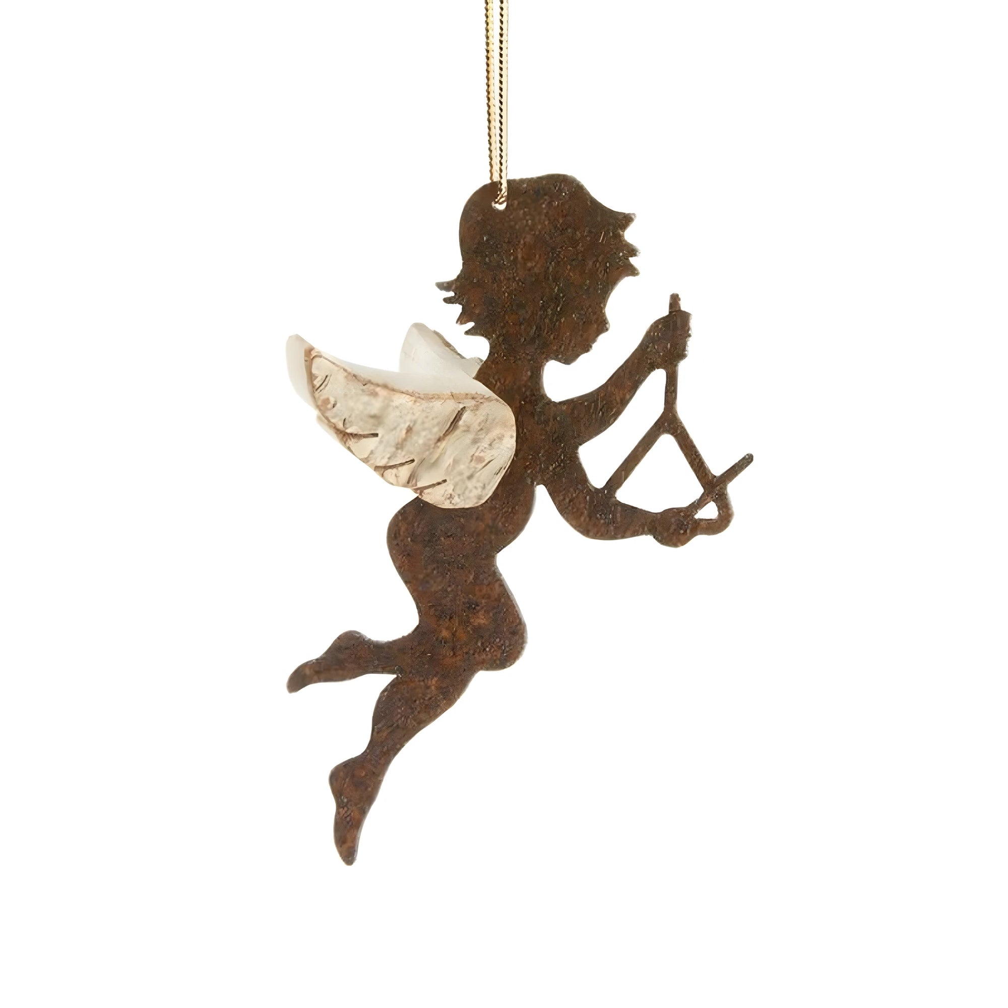 Ornements Val Gardena - Putto Ailé Cupidon à l'Arc Patiné 6.5 cm