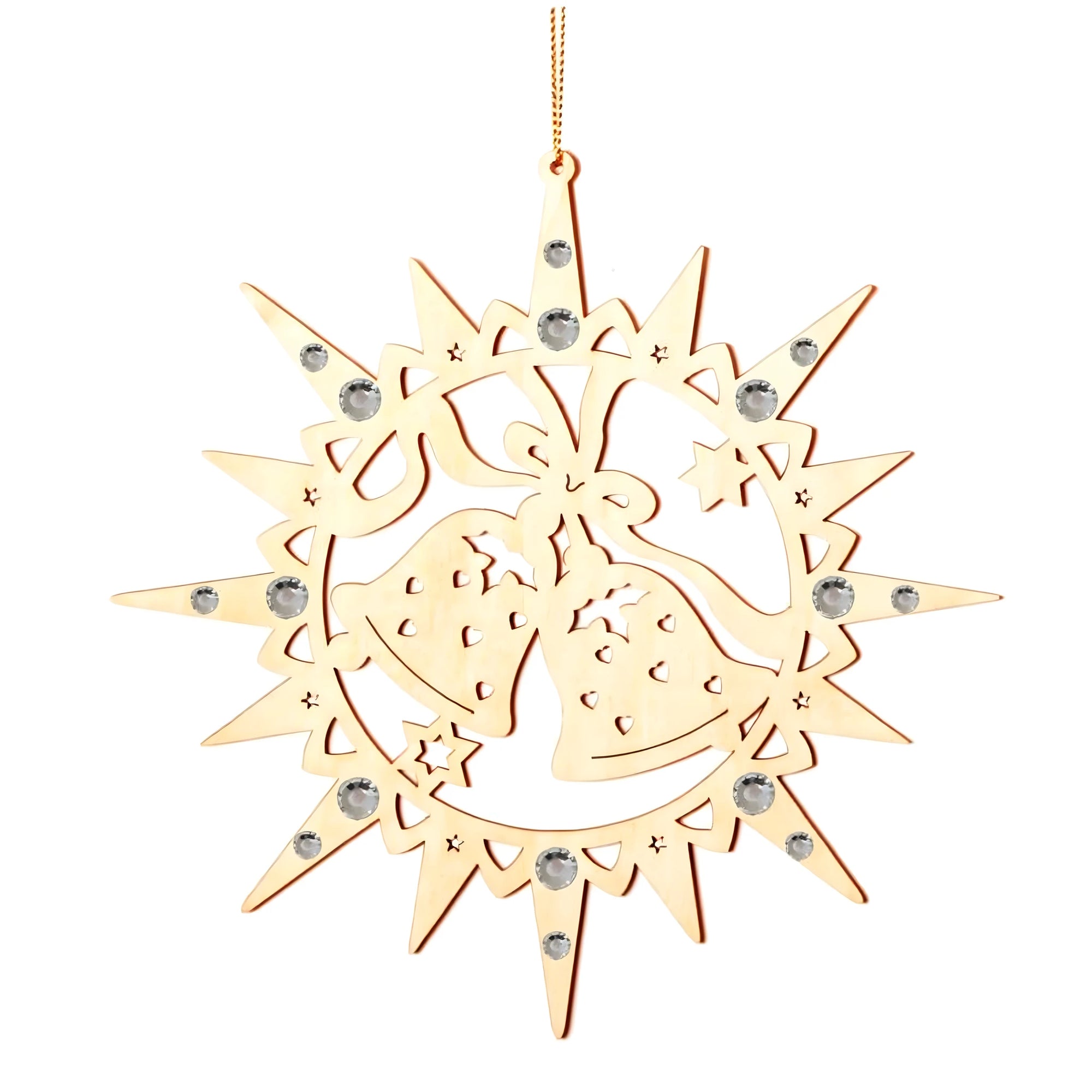 Christmas Ornament Pierced Star with Bells and Precious Crystals – 15 cm