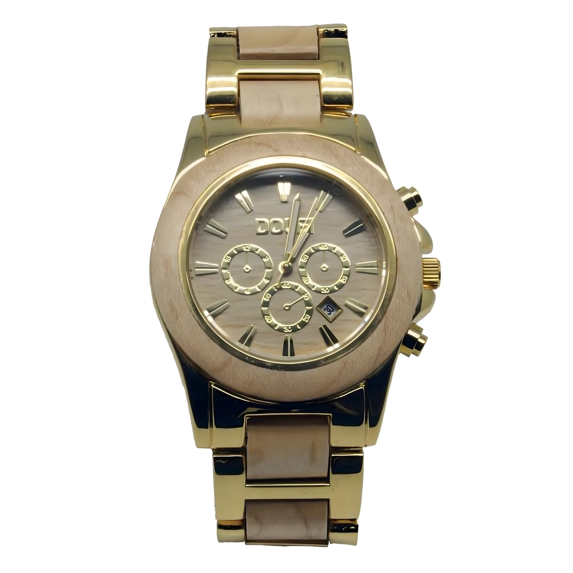 Orologio Cronografo in Legno Naturale e Metallo Dorato - Heron