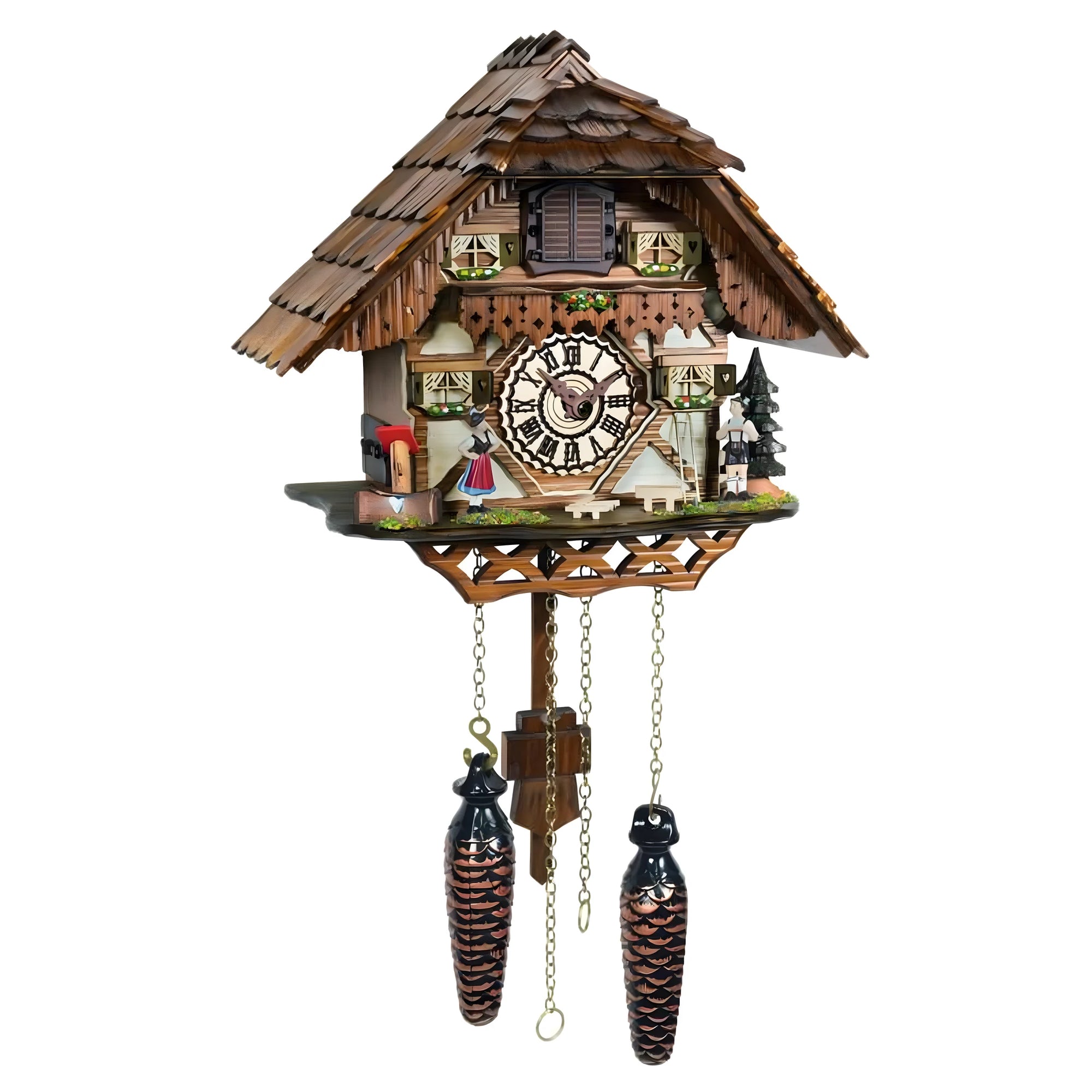 Montre Coucou Alpine en Bois Sculpté Style Chalet avec Musique