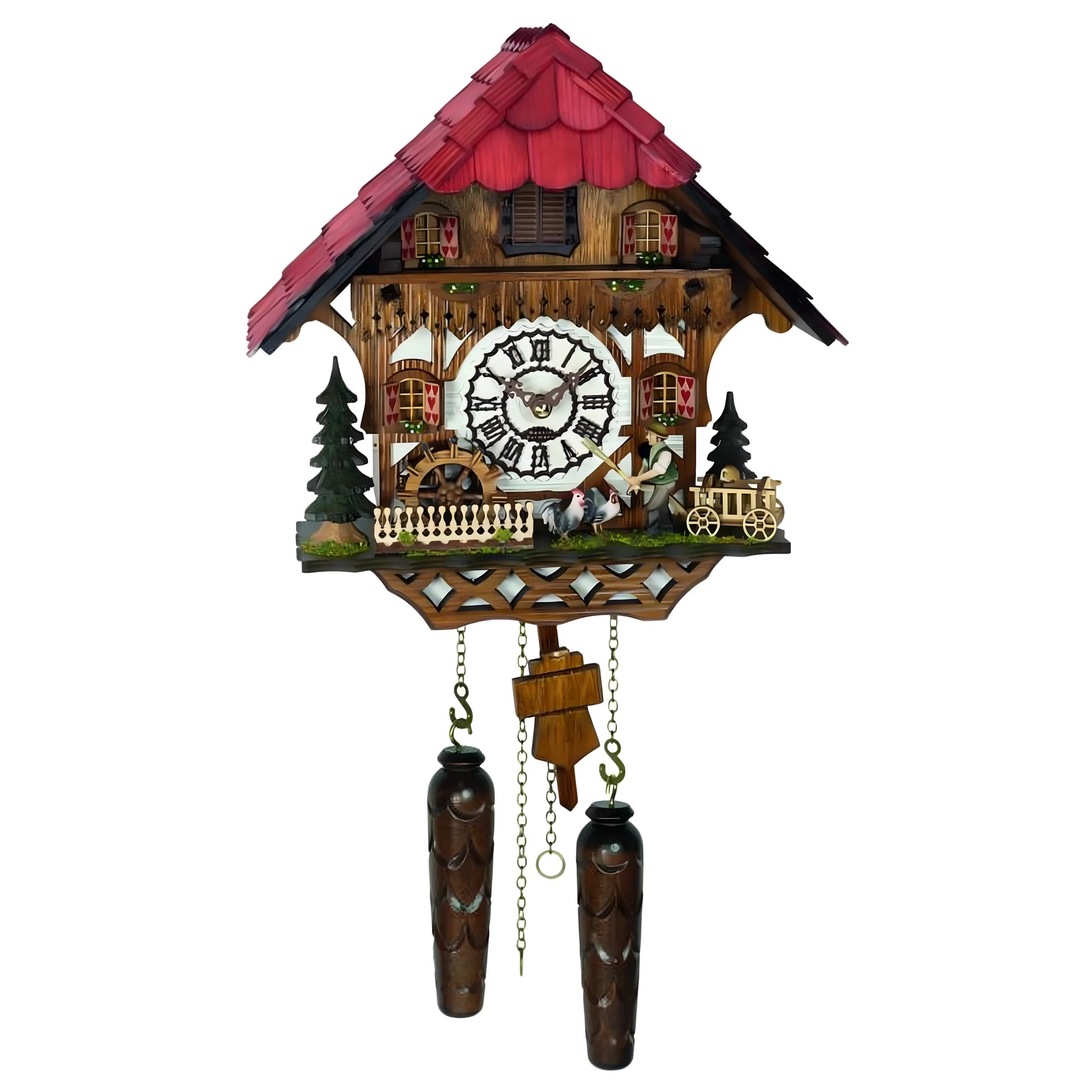 Reloj de Cuco Artesanal Val Gardena Tallado Escena Alpina