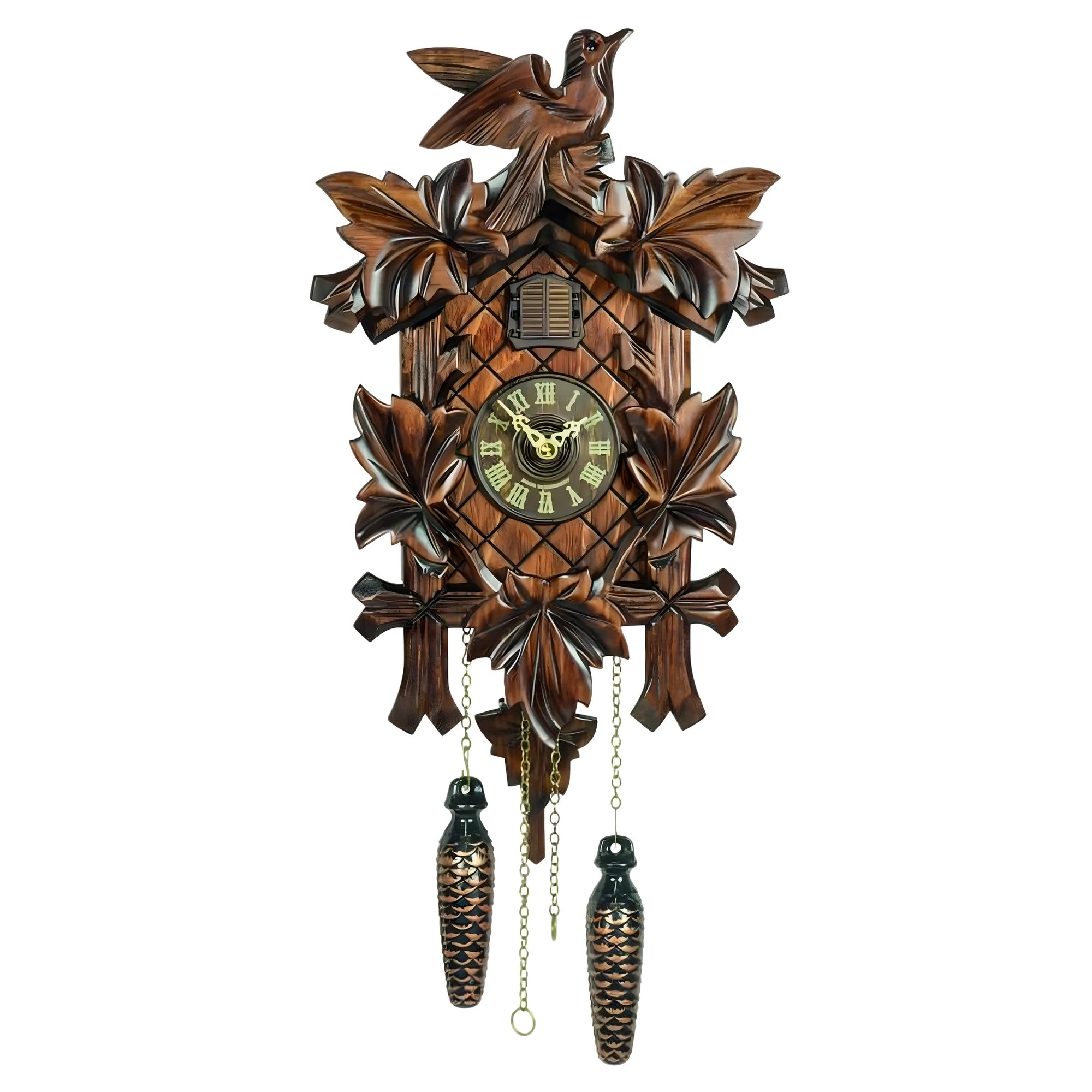 Pendule à coucou artisanale en bois sculpté – Style chalet alpin du Trentin