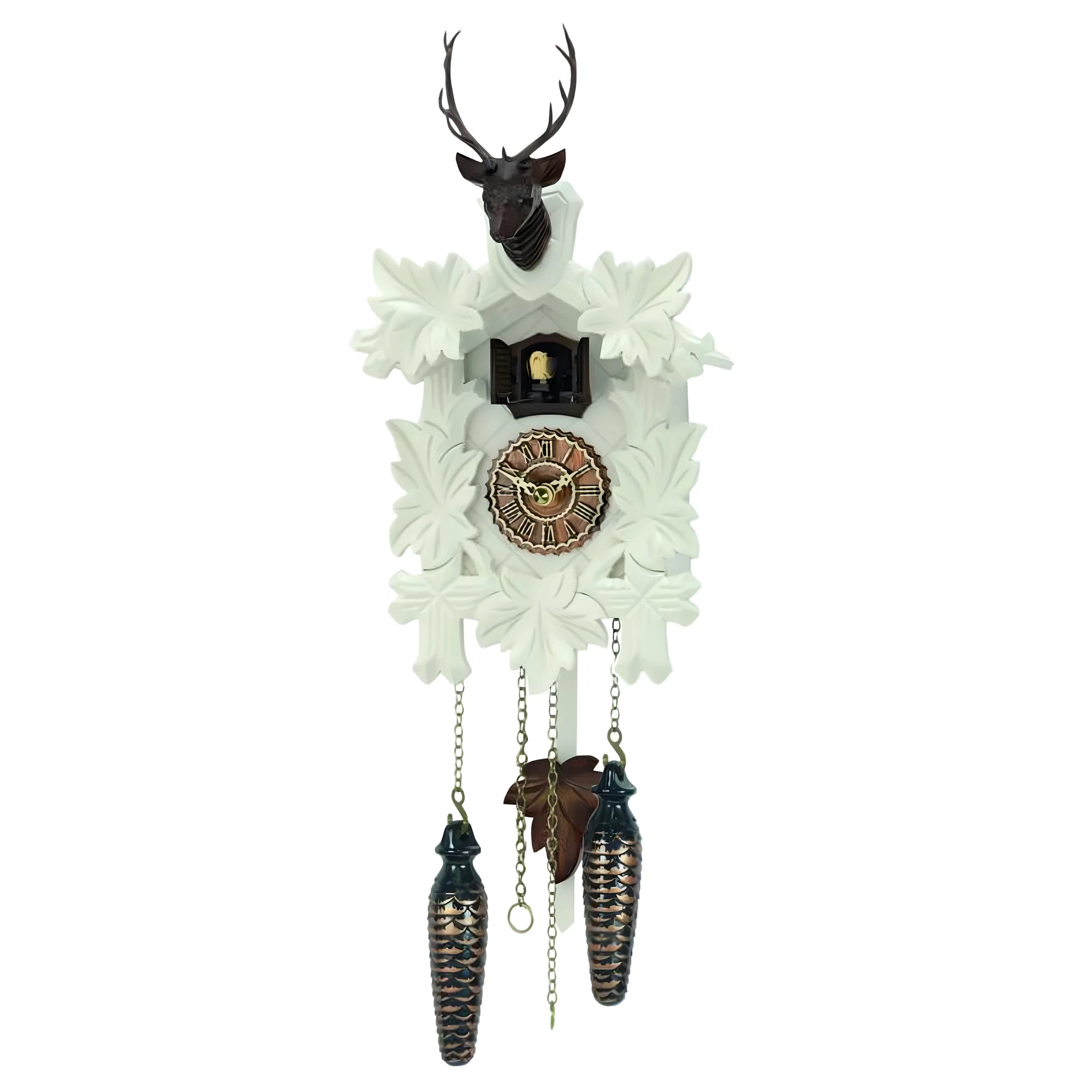 Reloj de Cuco Artesanal de Madera con Talla de Ciervo