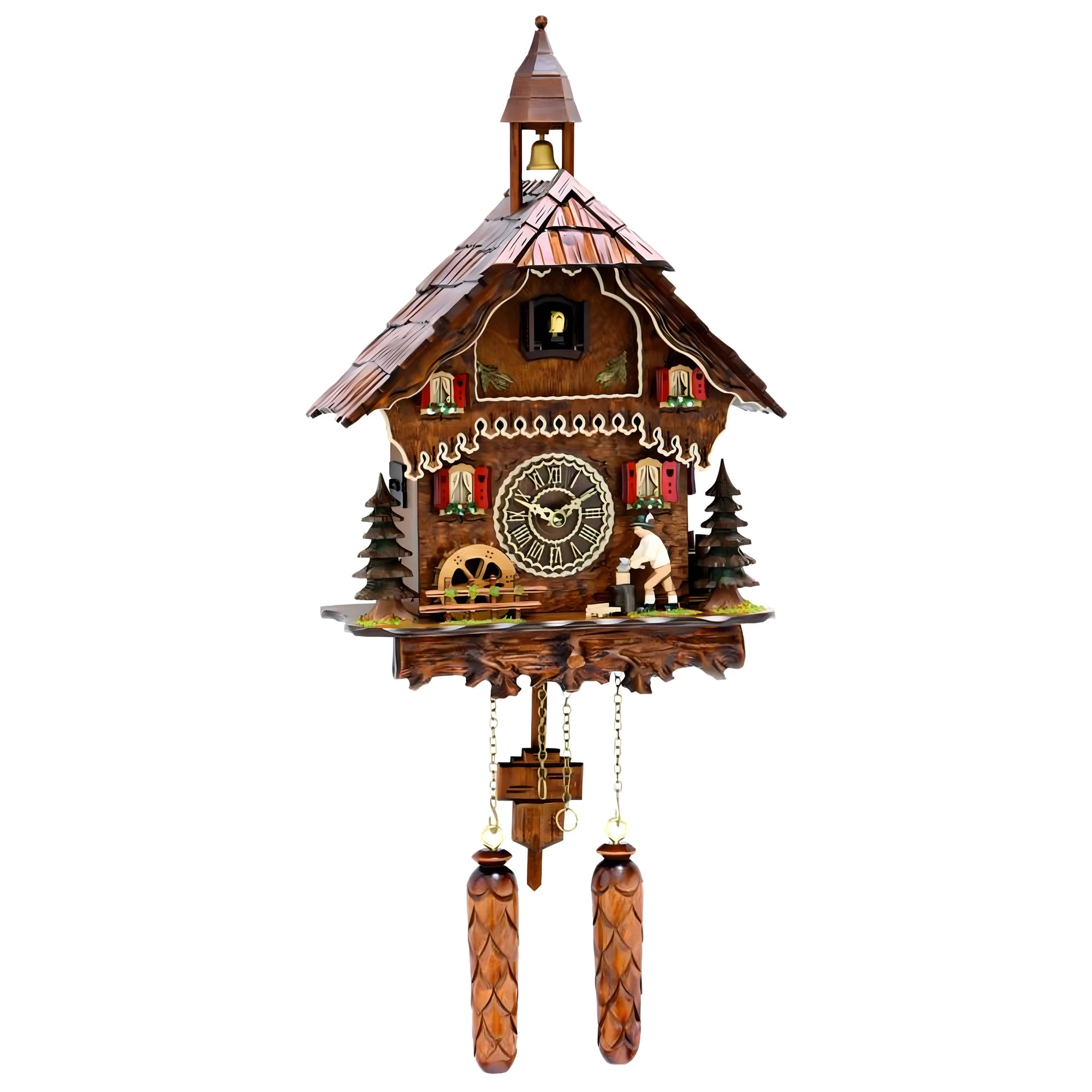 Horloge Coucou Artisanale en Bois d'Érable, Sculpture Scène du Charpentier et Son Authentique