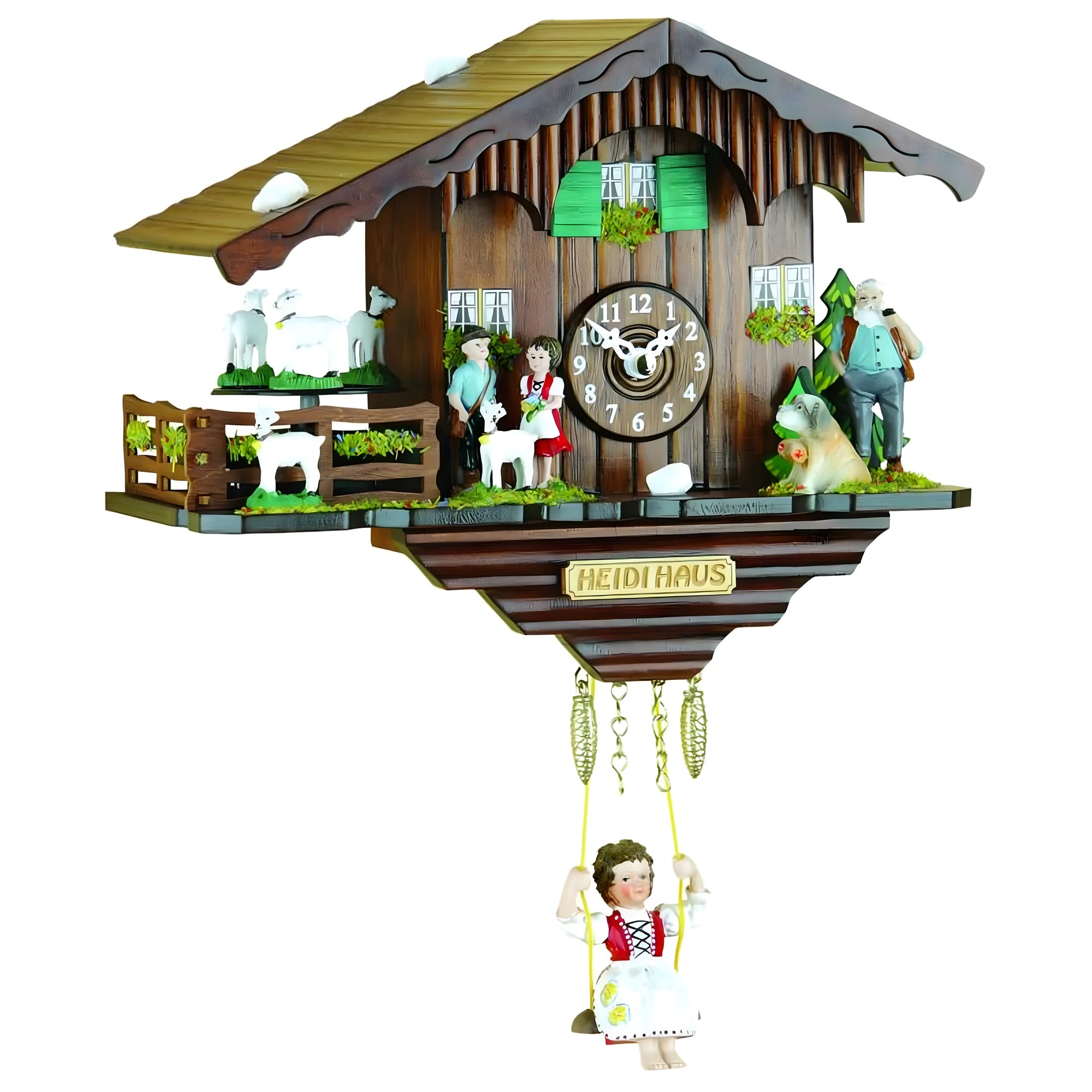 Carved Wood Cuckoo Clock "Heidi Haus" - Alpine Artisan Scene Val Gardena