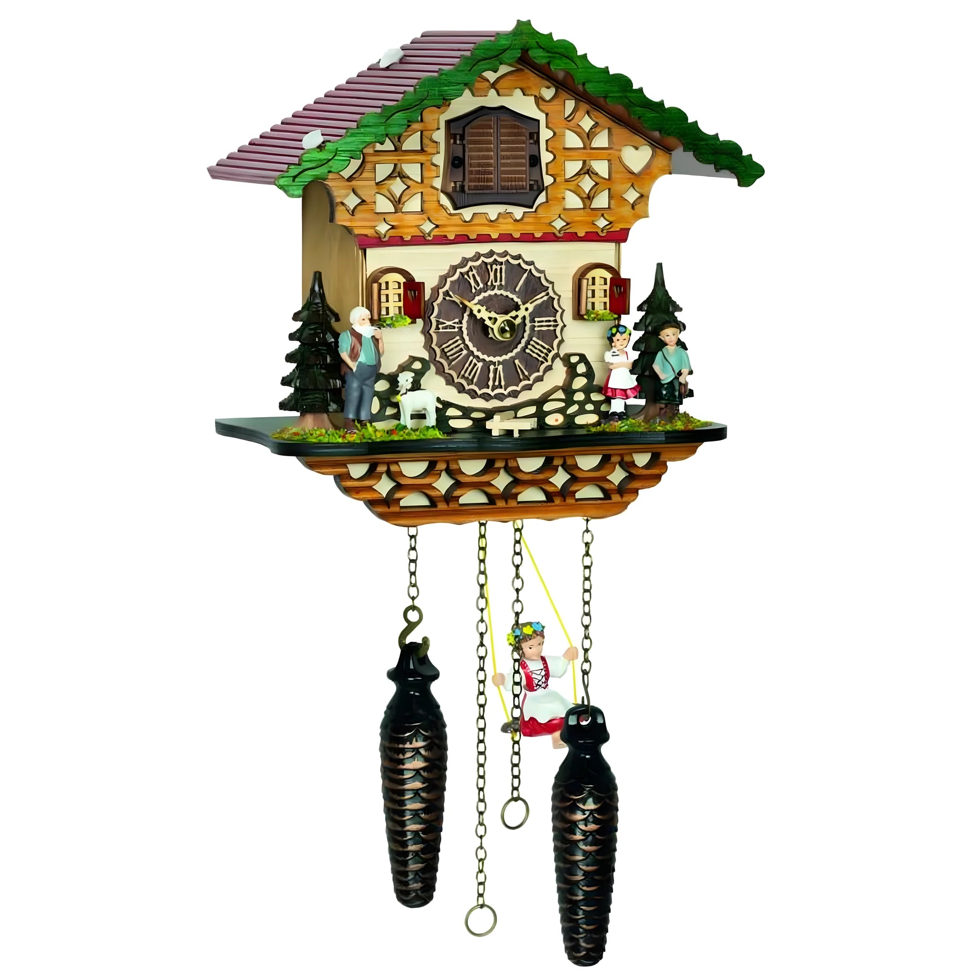 Horloge Coucou Sculptée en Bois 20 cm | Style Chalet Alpin et Sculptures Peintes à la Main
