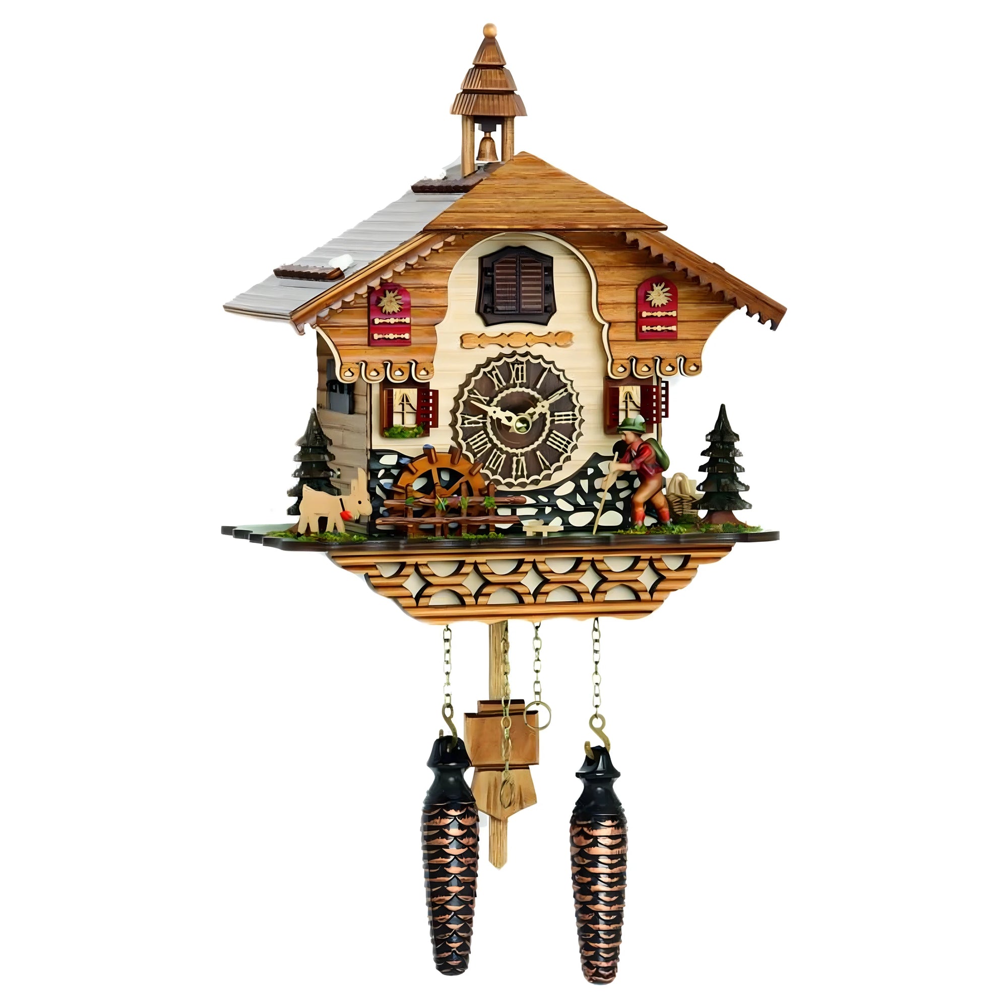 Montre à Coucou Sculptée en Bois – Scène Alpine Artisanale du Val Gardena