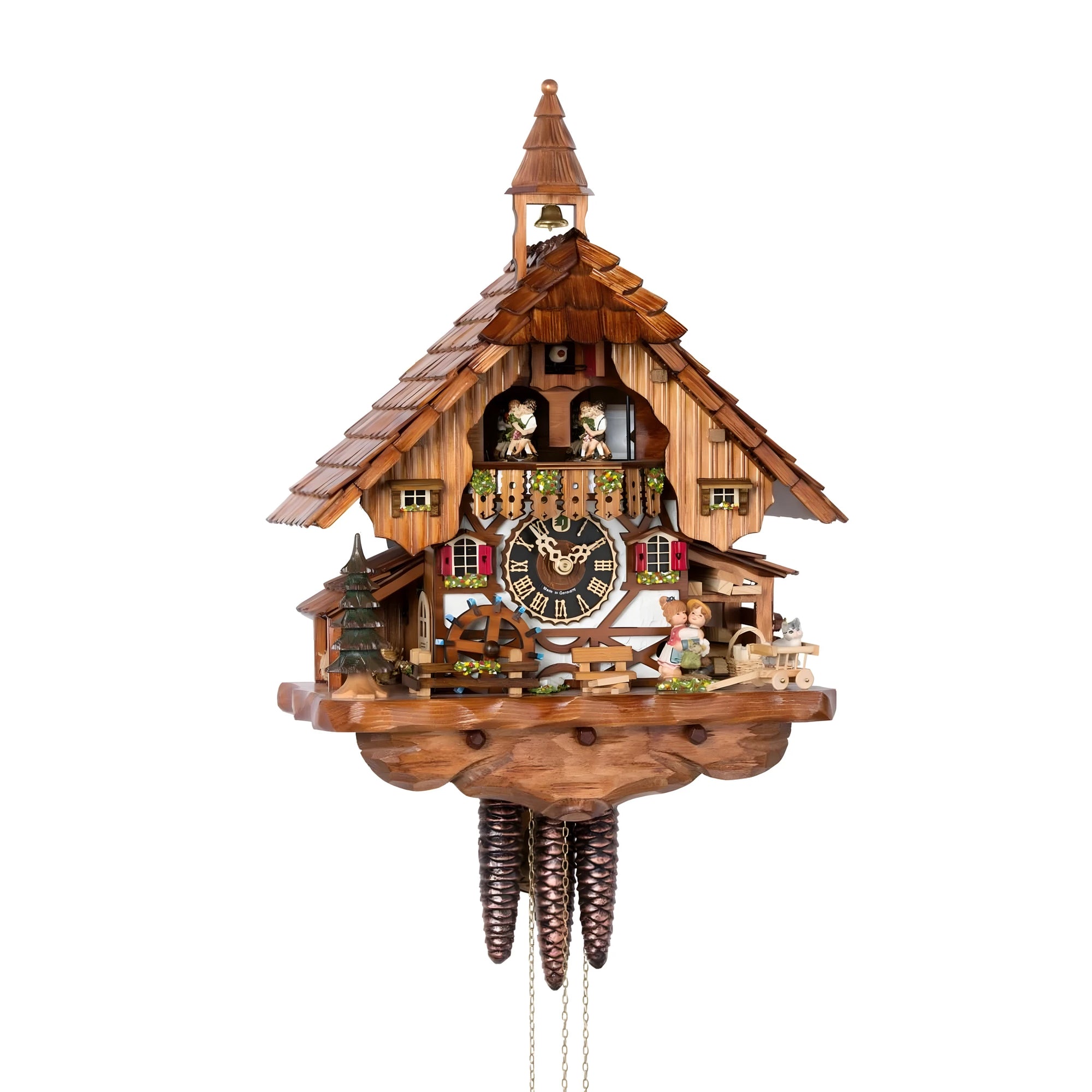 Loving Couple" Mechanical Cuckoo Clock in Maple Wood