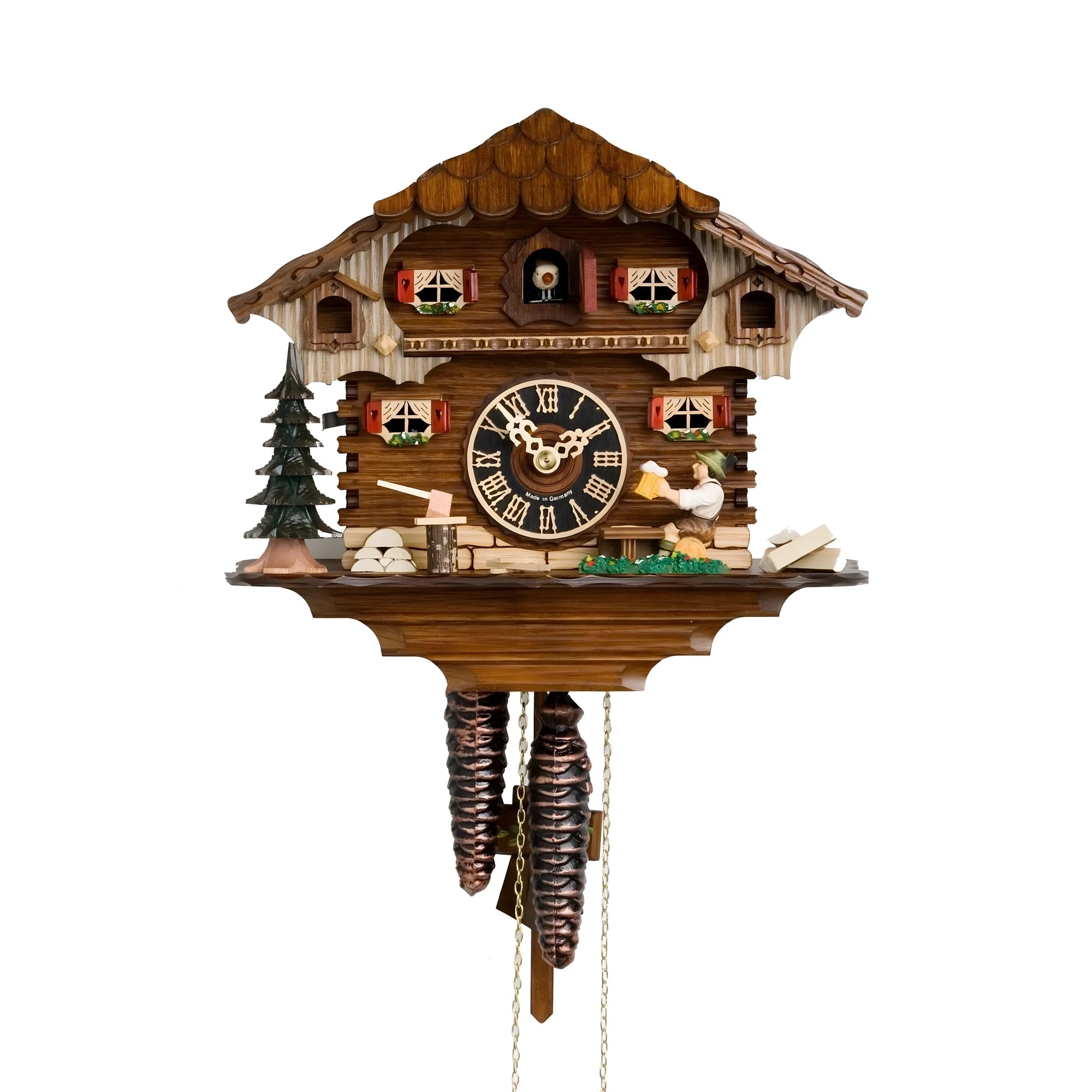 Cuckoo Clock Mechanical Tyrolean Carved | Alpine Hut Scene 23 cm
