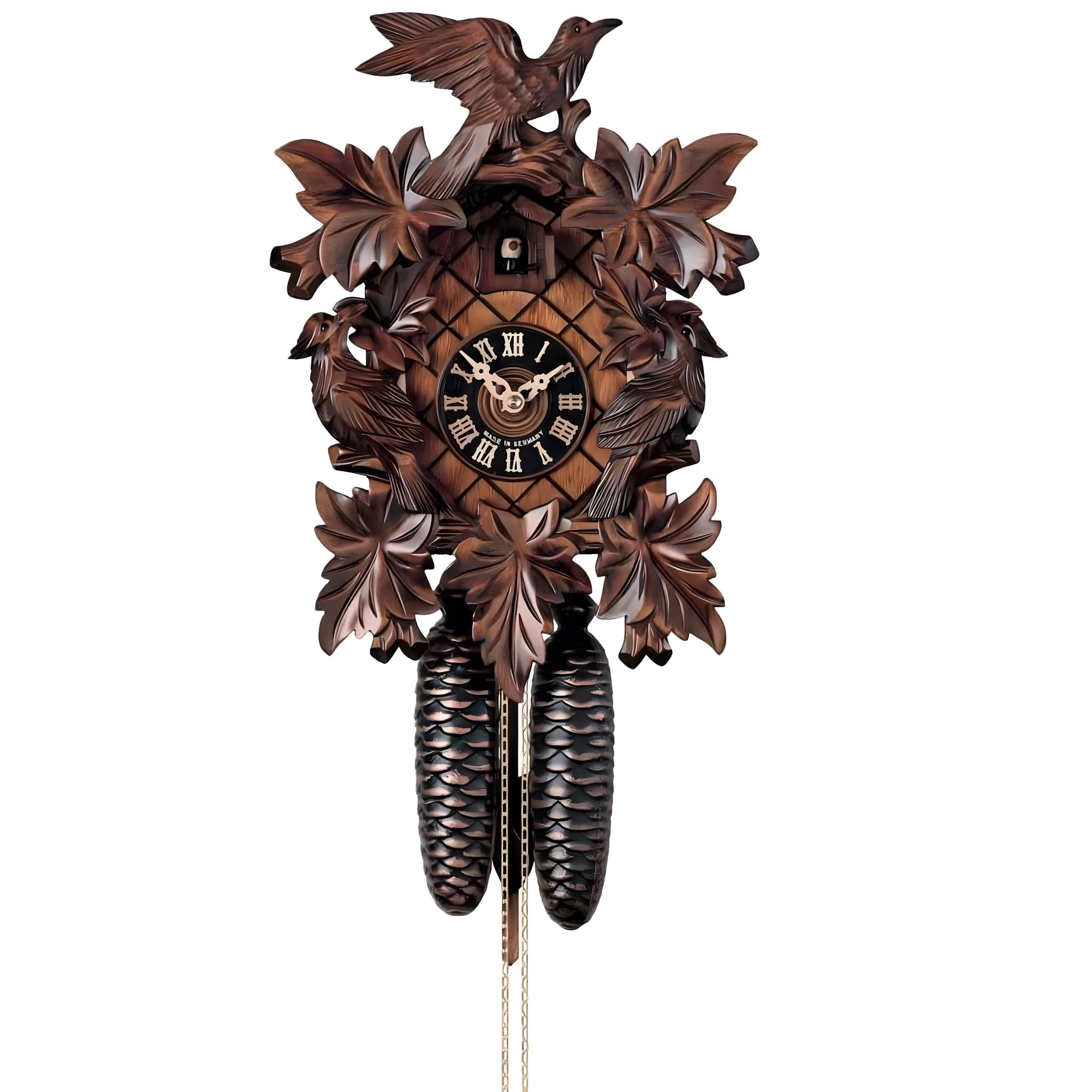 Cuckoo Clock with Bird and Leaf Carvings | Val Gardena Handicrafts